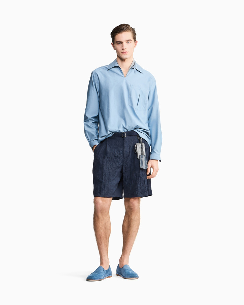 DOUBLE-PLEAT BERMUDA SHORTS IN LYOCELL AND SILK FROISSÉ 2