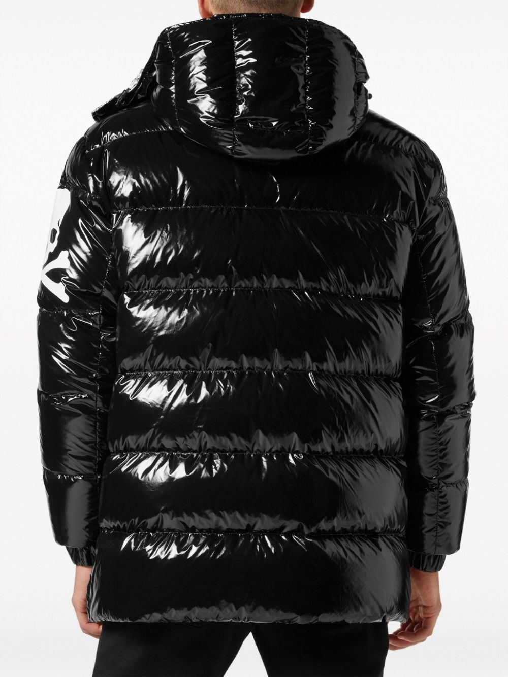 skull-print detachable-hood padded coat - 4