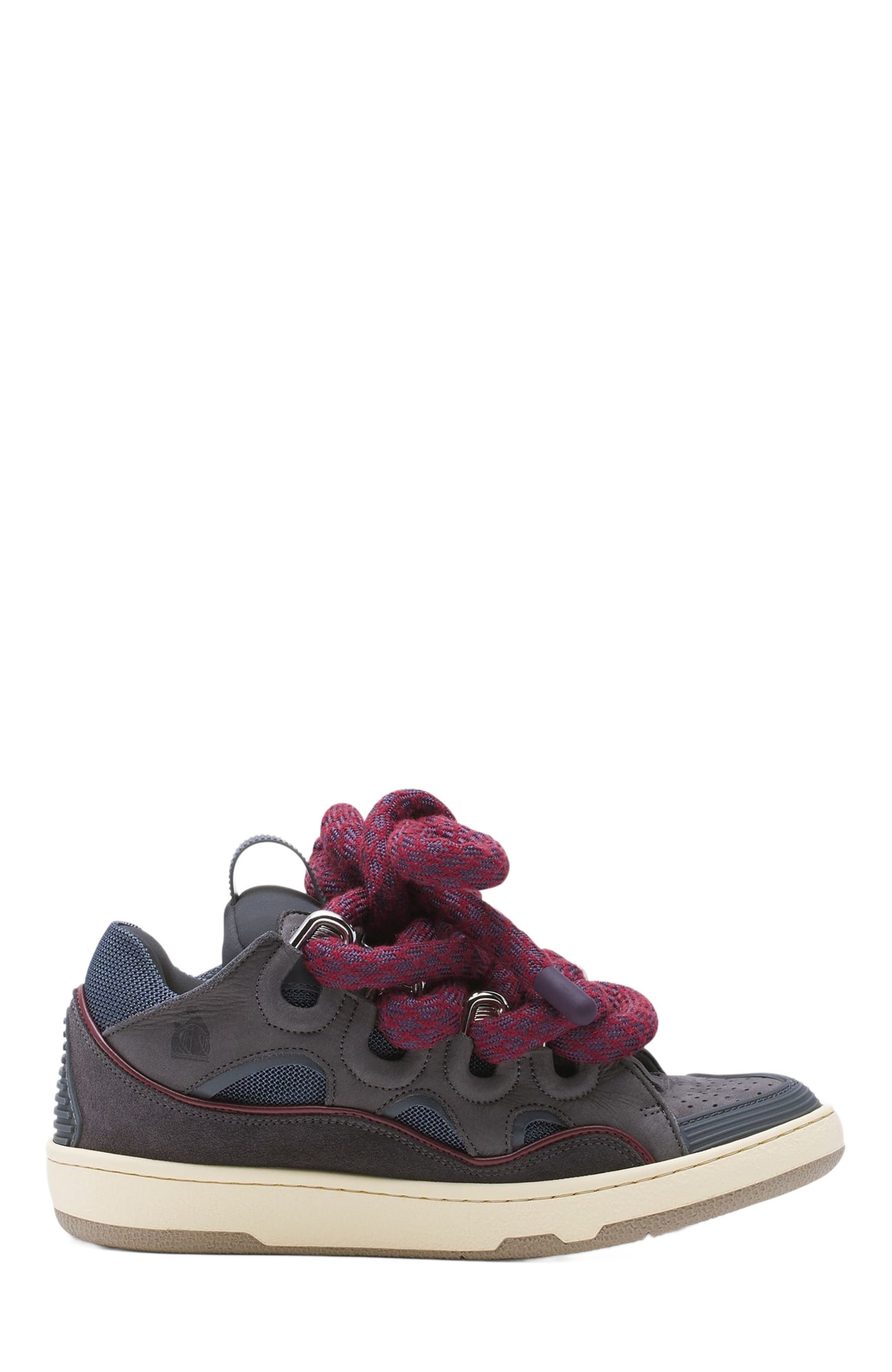 Lanvin CURB SNEAKERS IN LEATHER WITH SNAKE LACES in Shark Grey at Nordstrom - 1