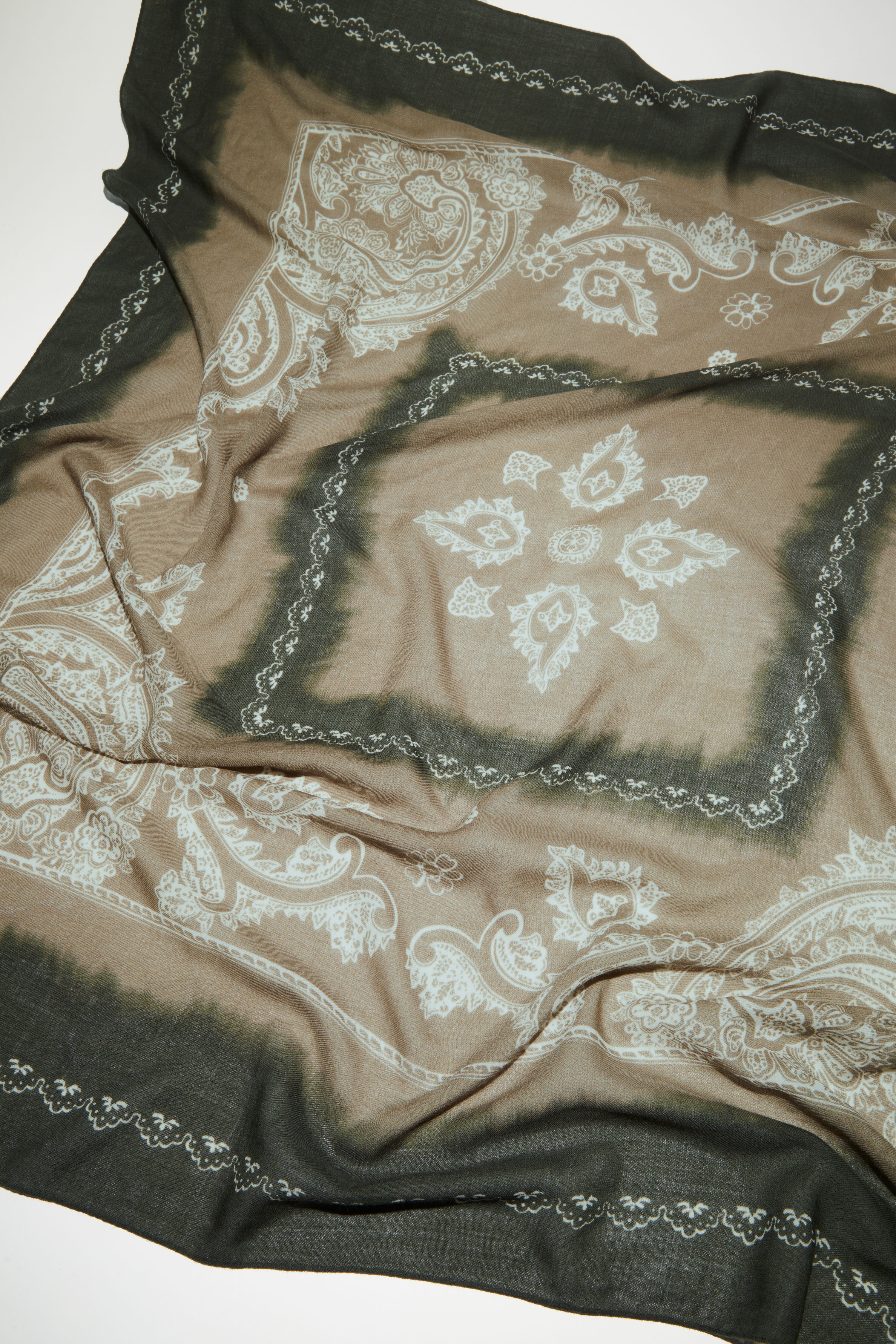 Printed scarf - Khaki green/taupe beige - 4