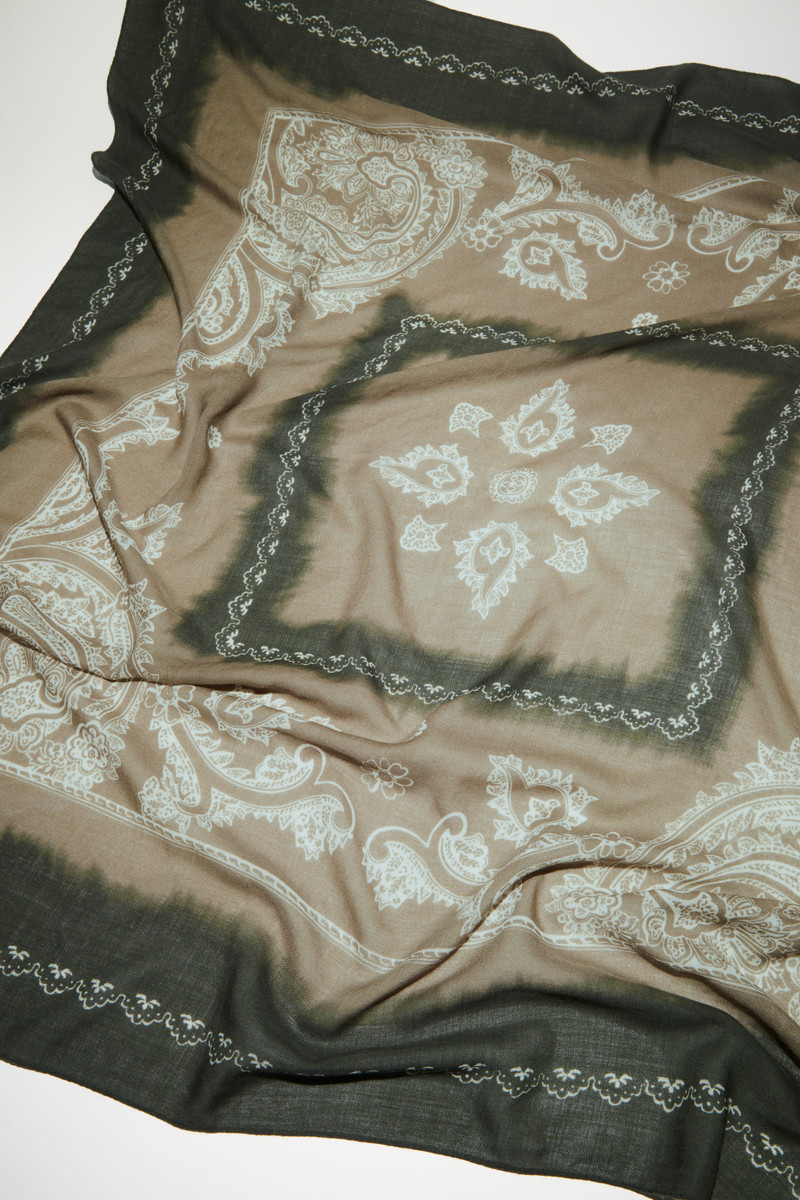 Printed scarf - Khaki green/taupe beige 4
