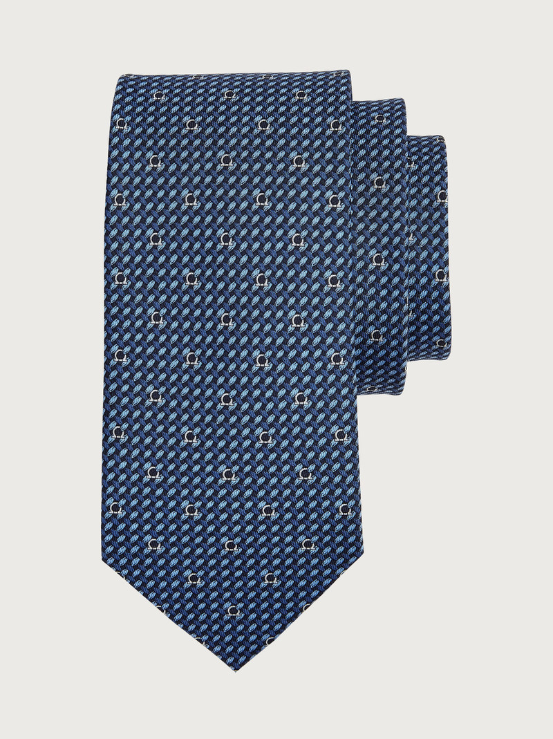 Gancini print silk tie 1