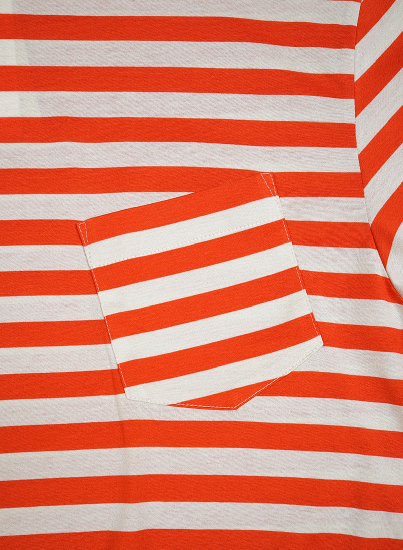 Nigel Cabourn x Sunspel Short Sleeve Pocket T-Shirt in Orange/Stone Stripe 5