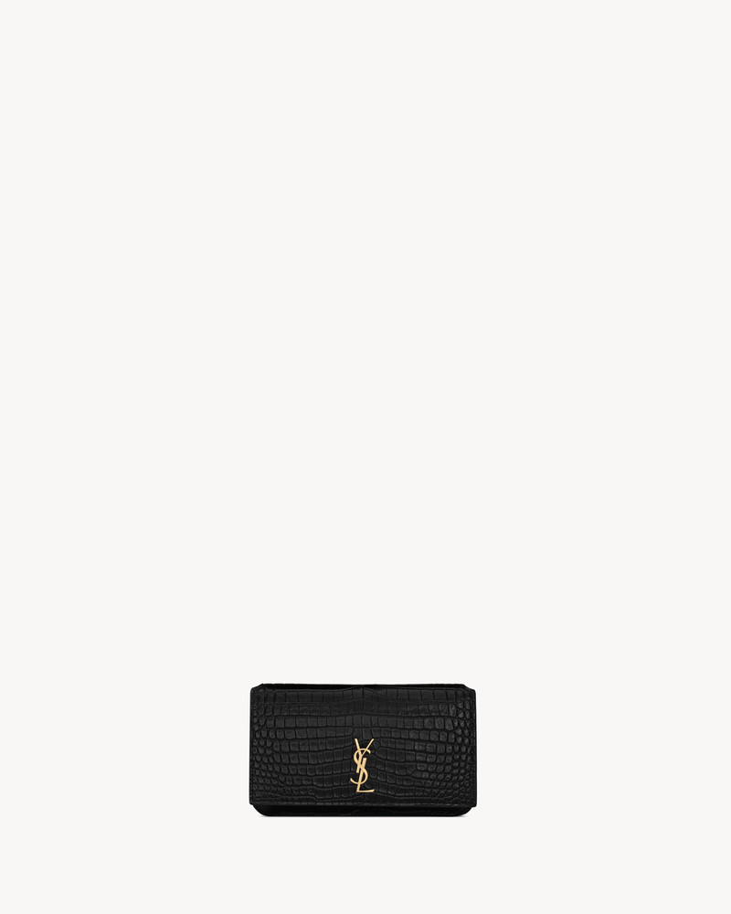 SAINT LAURENT CASSANDRE PHONE HOLDER IN SHINY CROCODILE-EMBOSSED LEATHER outlook