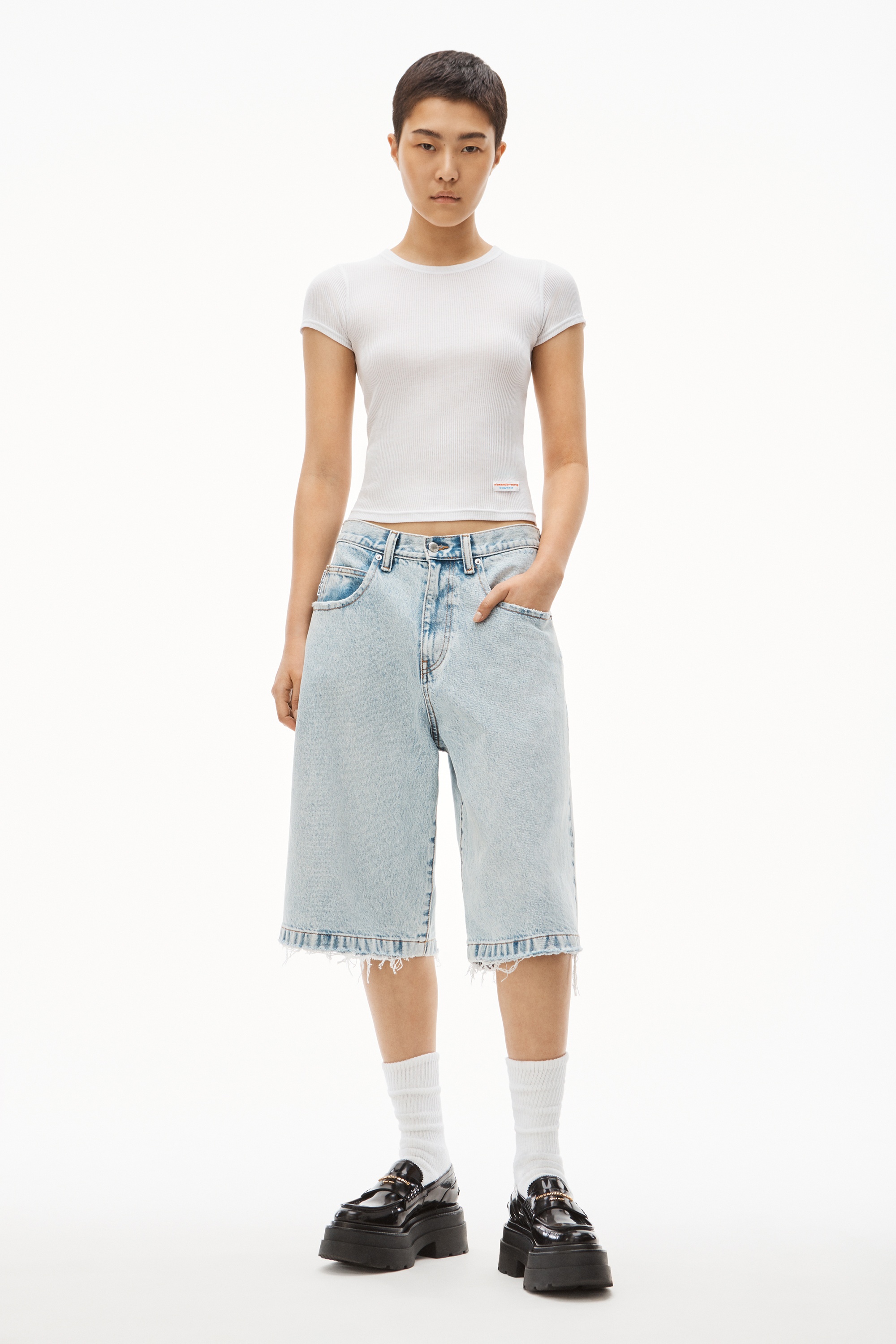 Scoop Neck Ribbed Cotton Tee - 5