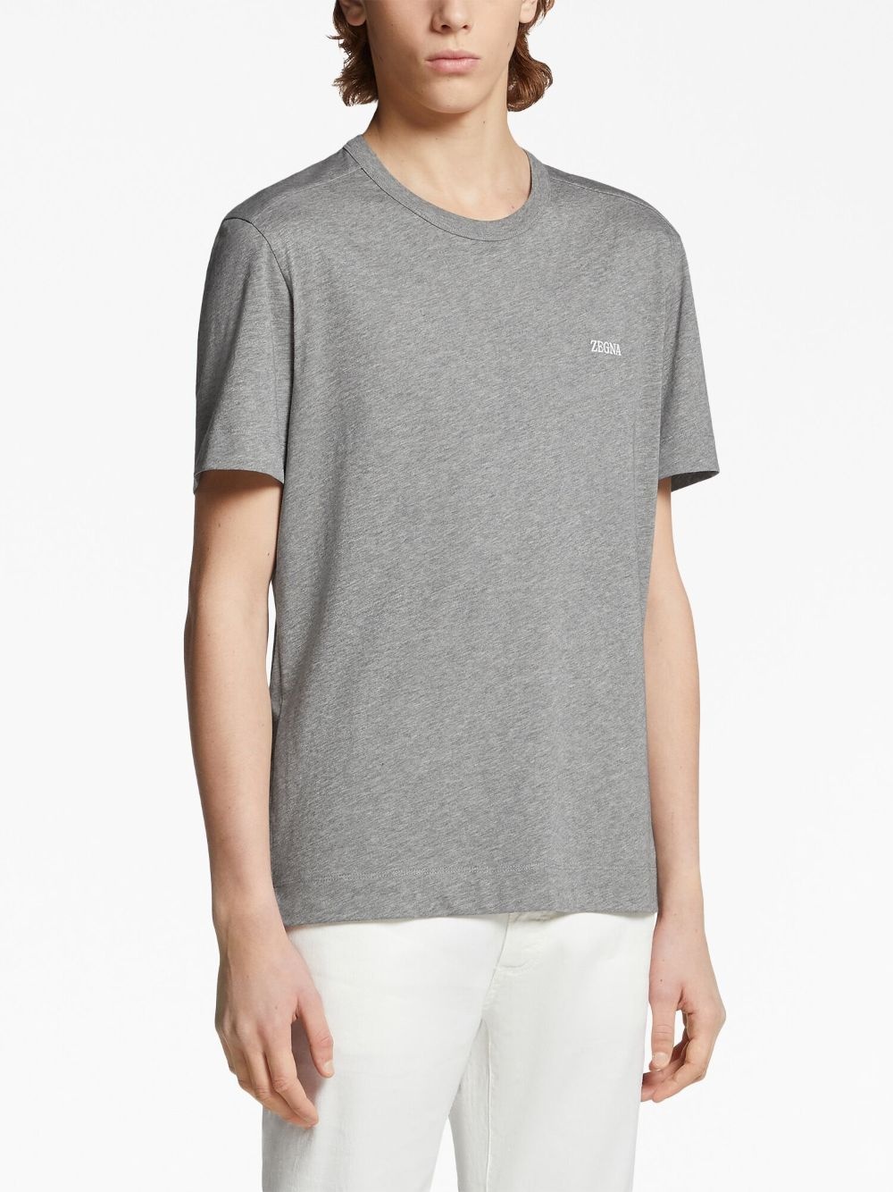 Tシャツ・カットソー Zegna Basic T-Shirt With Logo Embroidery Zegna logo-embroidered Cotton T-shirt | Blue | FARFETCH