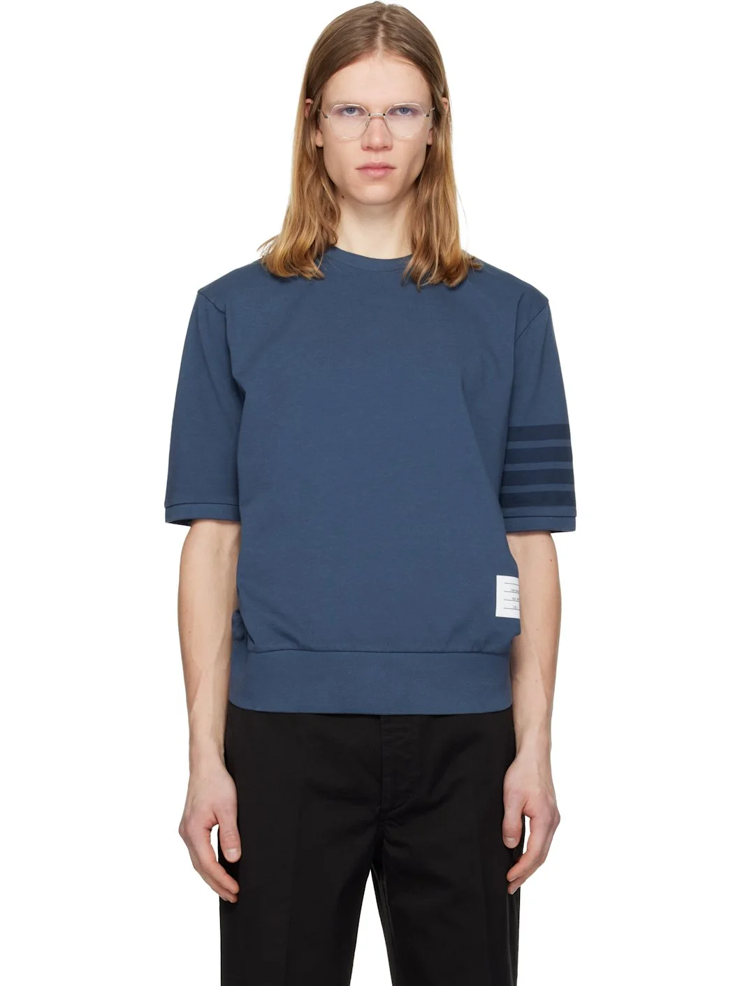 Blue Cotton Jersey 4-Bar T-shirt - 1