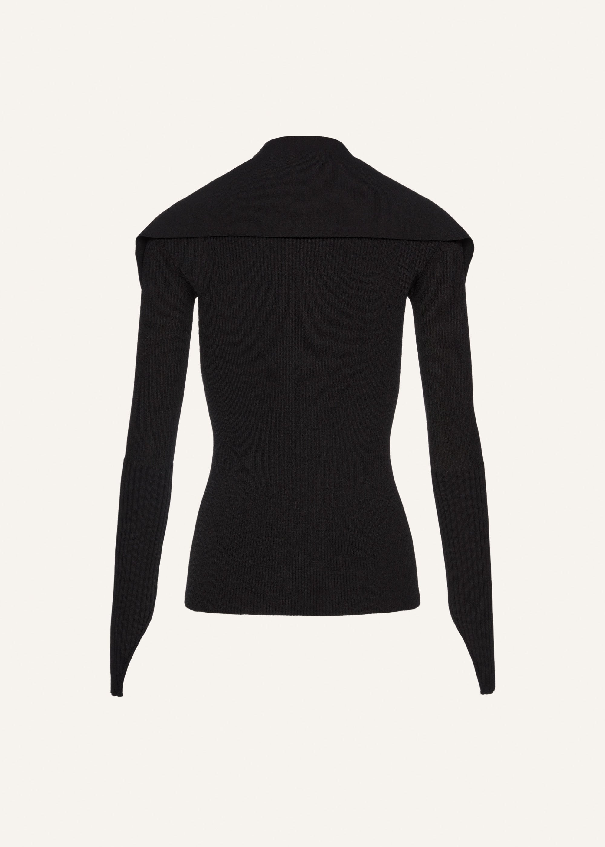 Ribbed cardigan with tie-collar in black - 2
