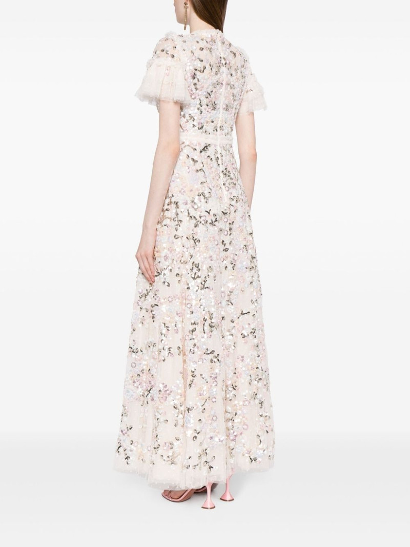 floral-embroidered short-sleeve gown 4