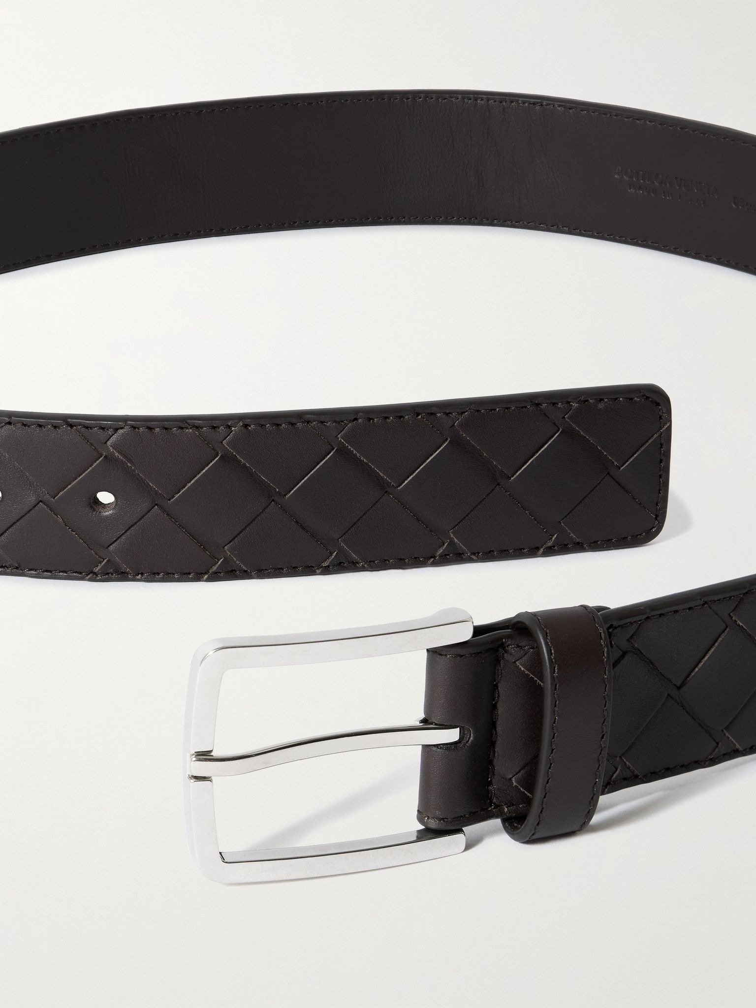 3.5cm Intrecciato Leather Belt Brown - 2
