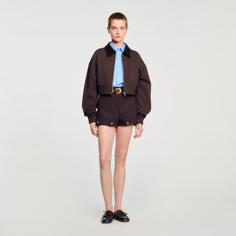 Sandro CROPPED DUAL-FABRIC JACKET outlook