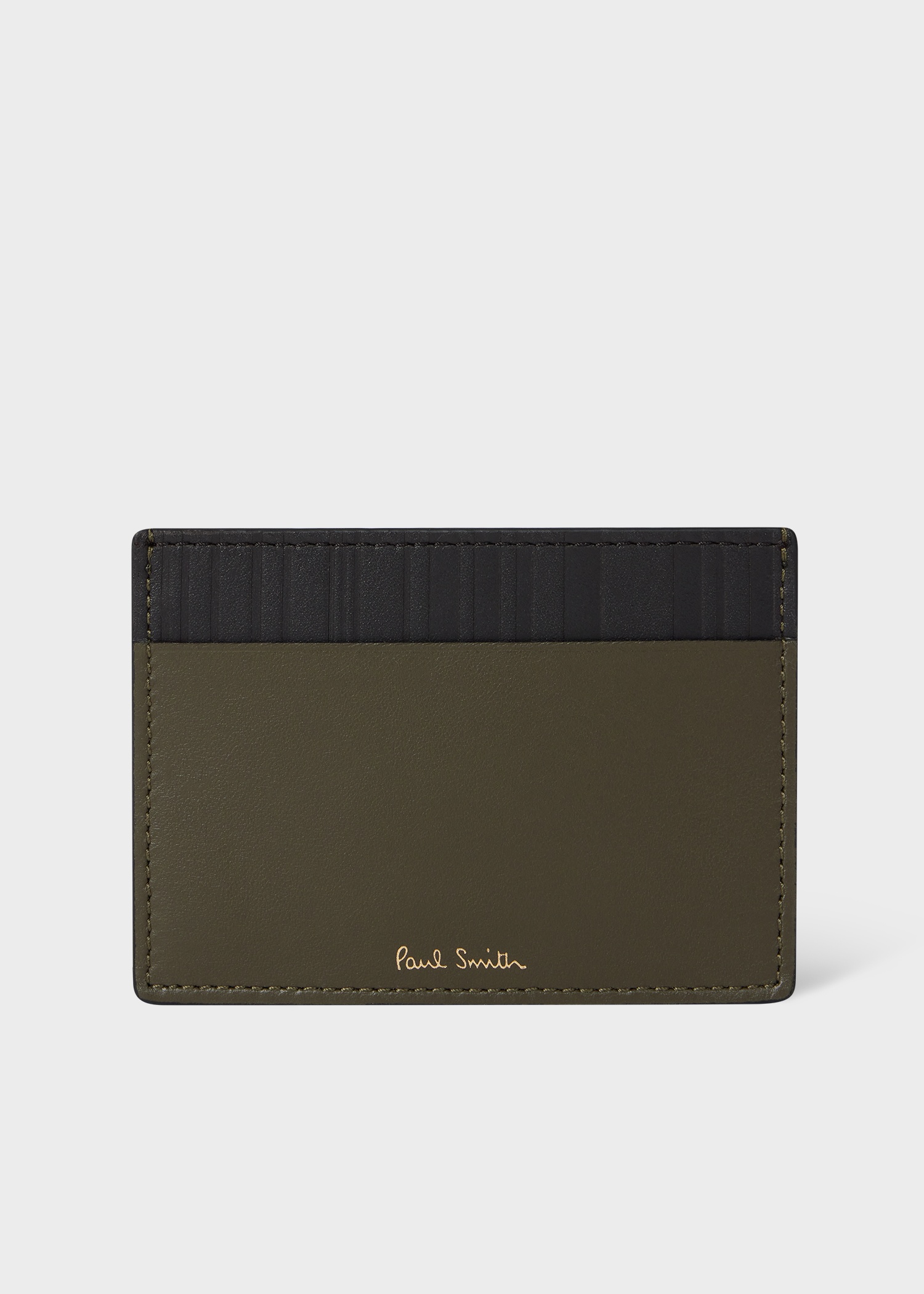 Khaki Leather 'Shadow Stripe' Credit Card Holder - 1