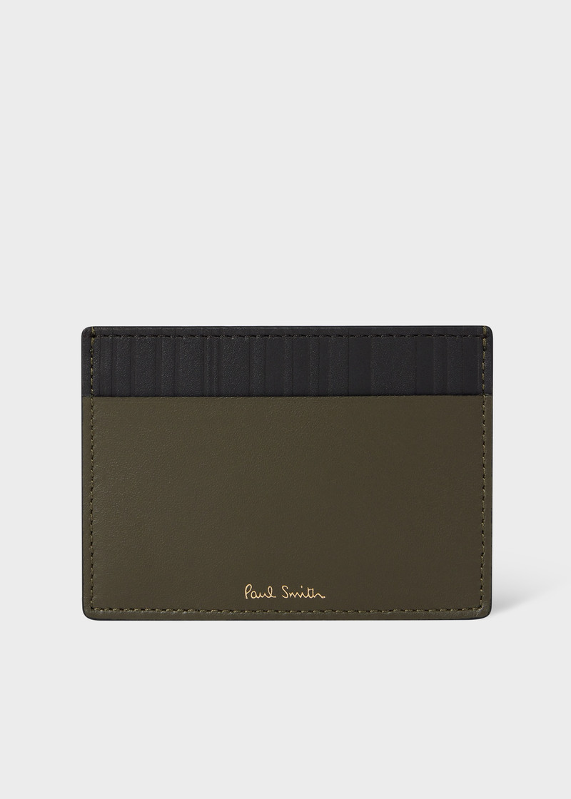 Khaki Leather 'Shadow Stripe' Credit Card Holder 1