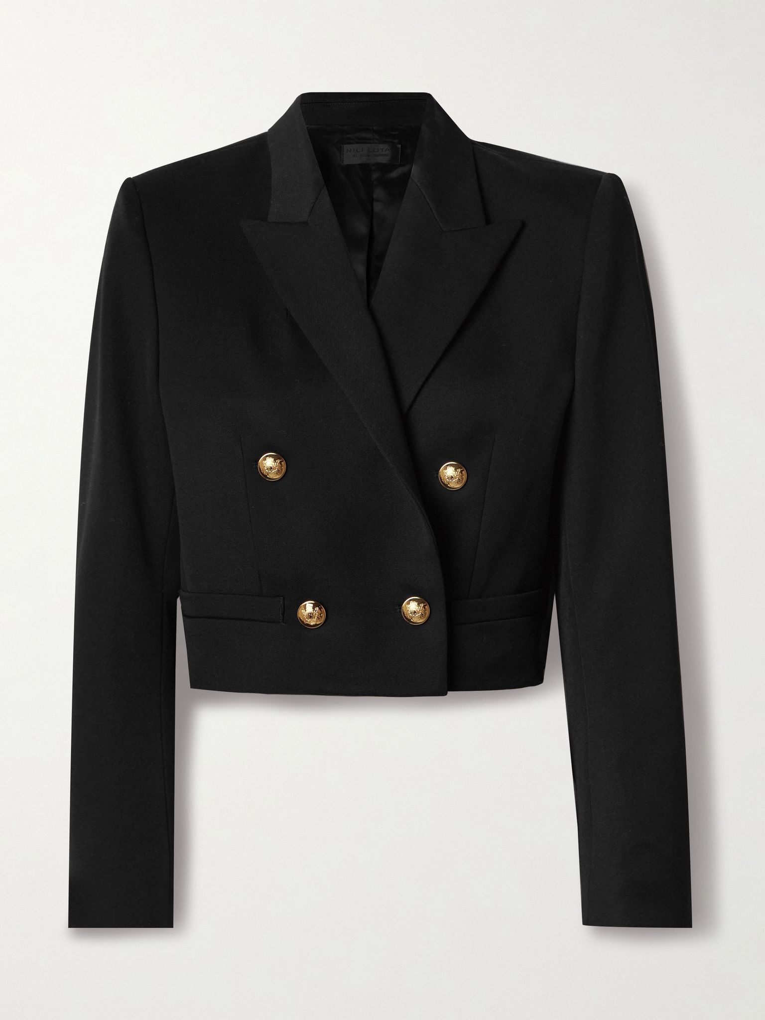 Beauregard cropped double-breasted wool-twill blazer Black - 1