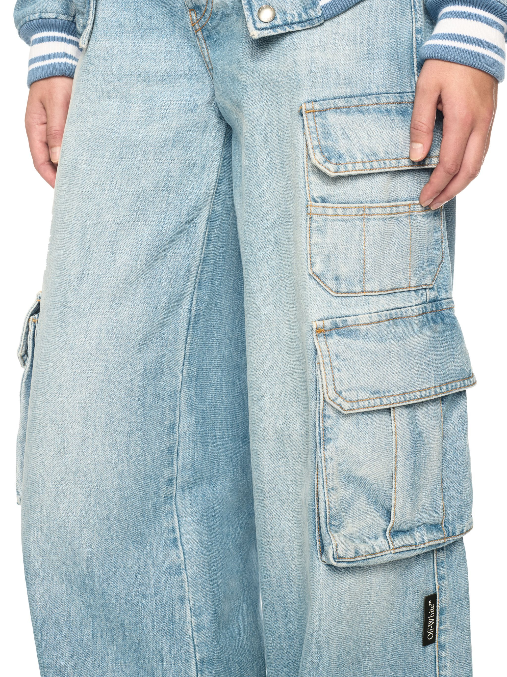 Light Blue Denim Wide-leg Cargo Pants - 5