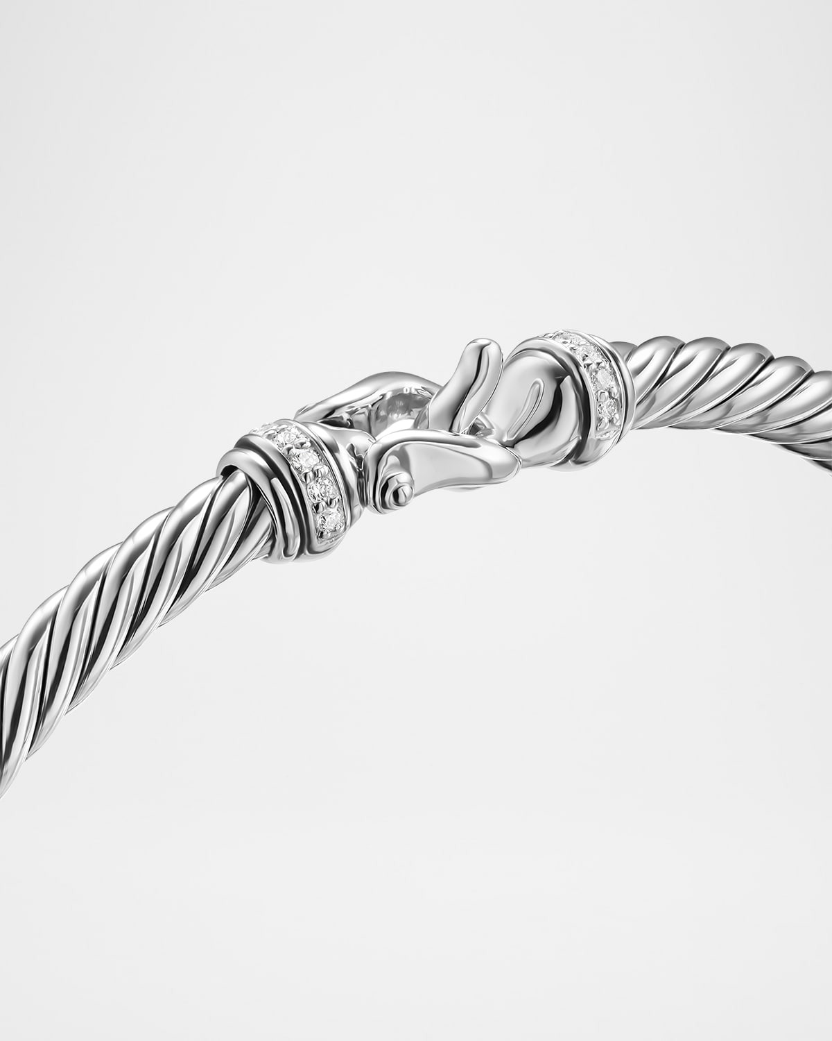Cable Flex Buckle Bracelet with Pave Diamonds in Sterling Silver, 4mm - 5