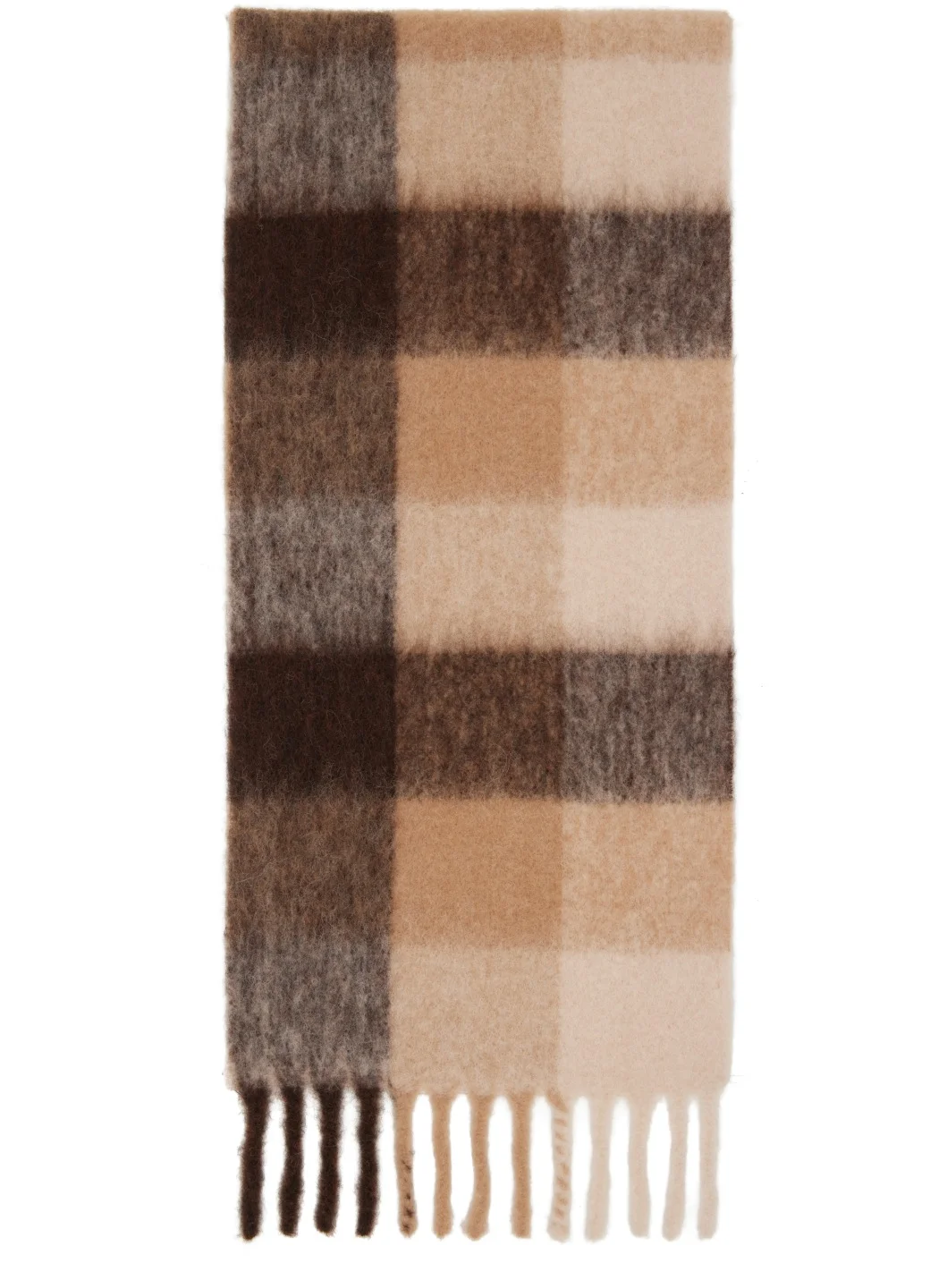 Beige & Brown Brushed Check Scarf - 1