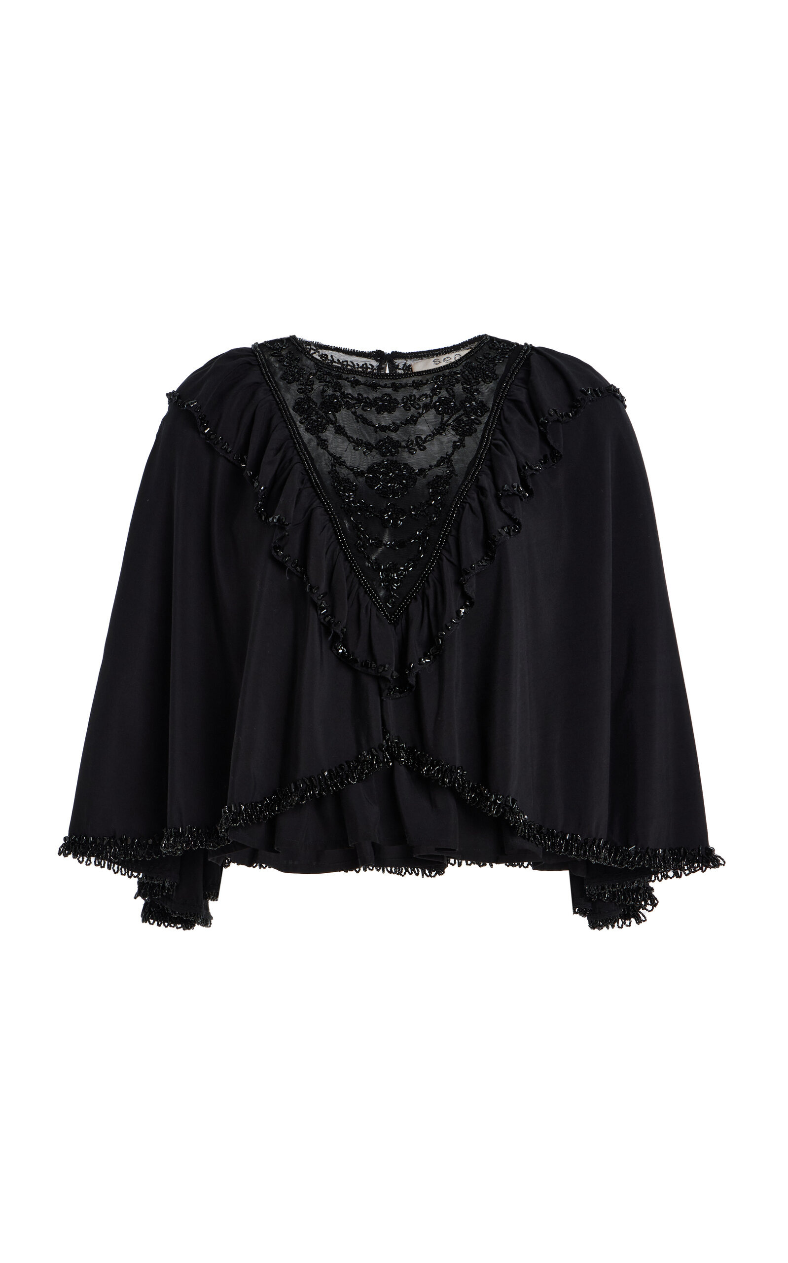 Shanna Beaded Crepe Capelet Top black - 1
