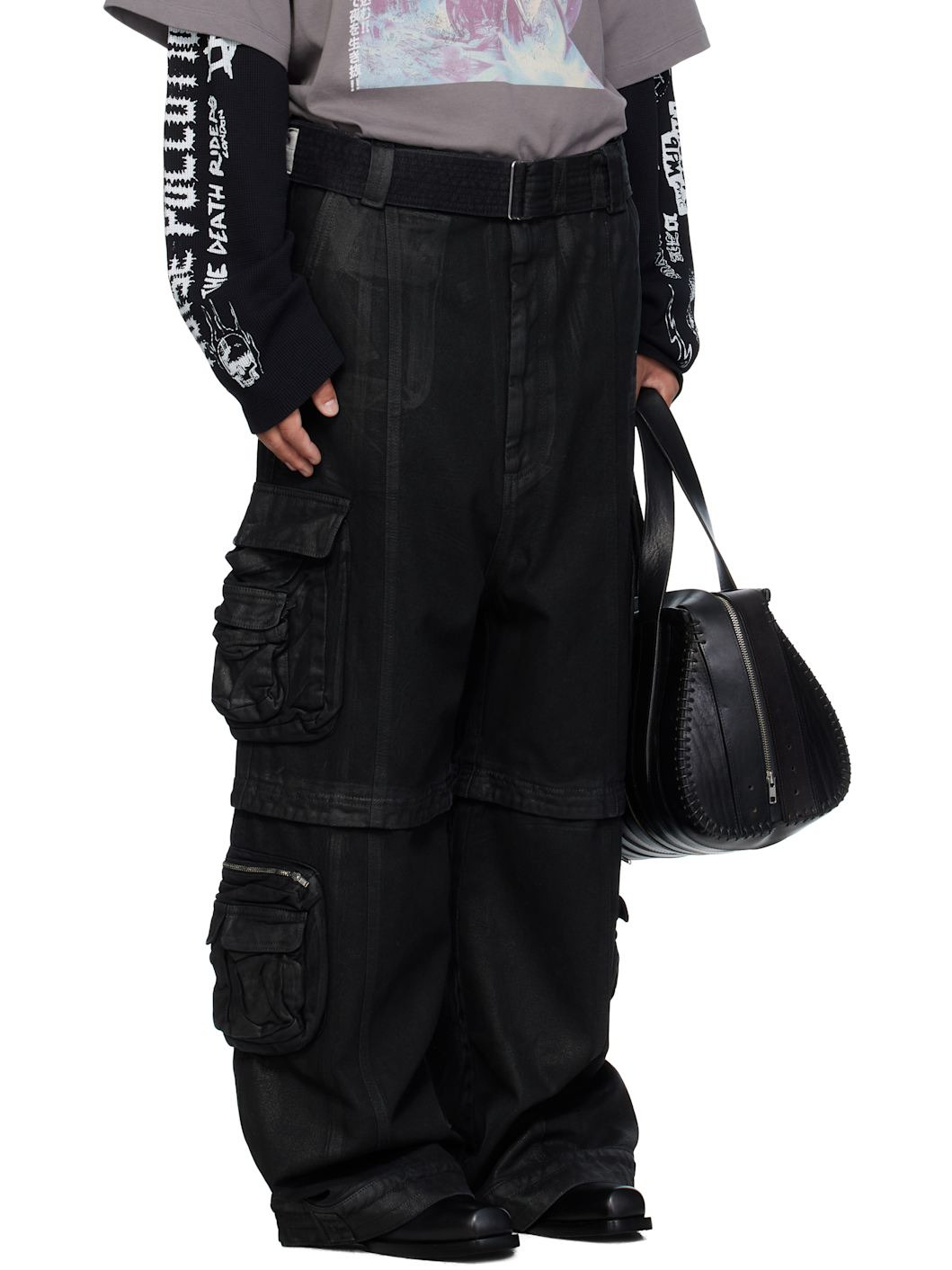 Black Coated Denim Cargo Pants - 2