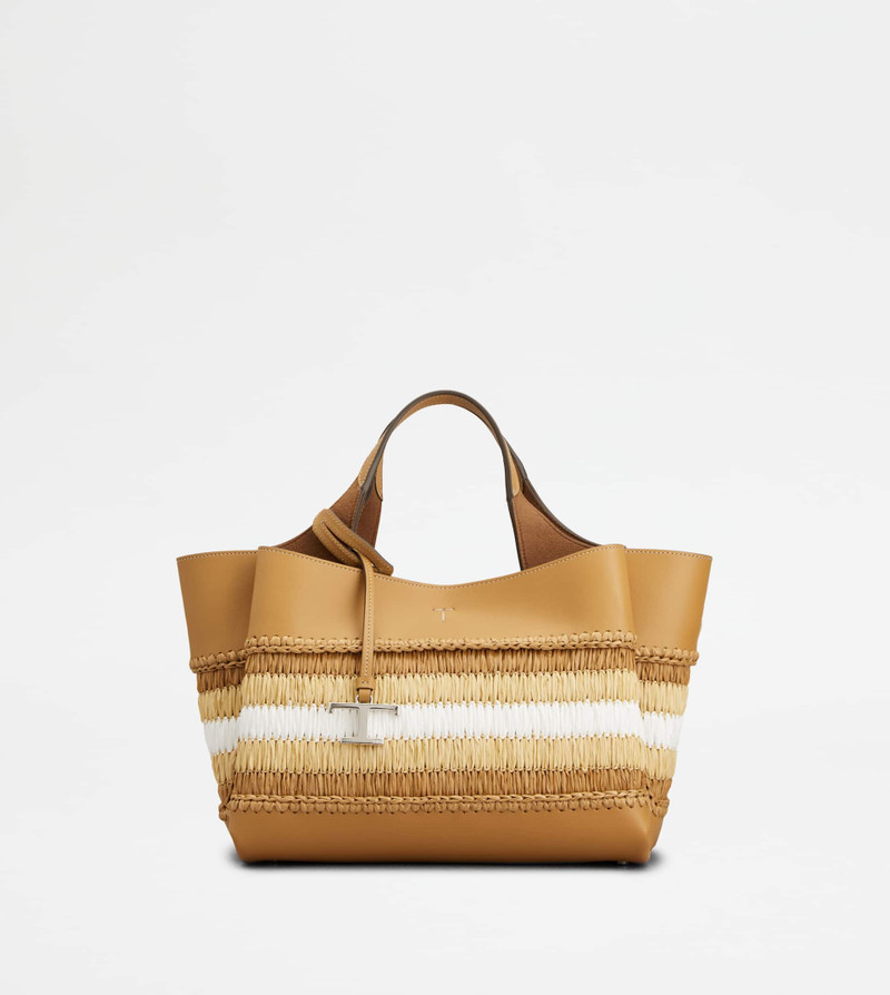 BAG IN LEATHER AND RAFFIA MINI - BROWN, BEIGE, WHITE 1
