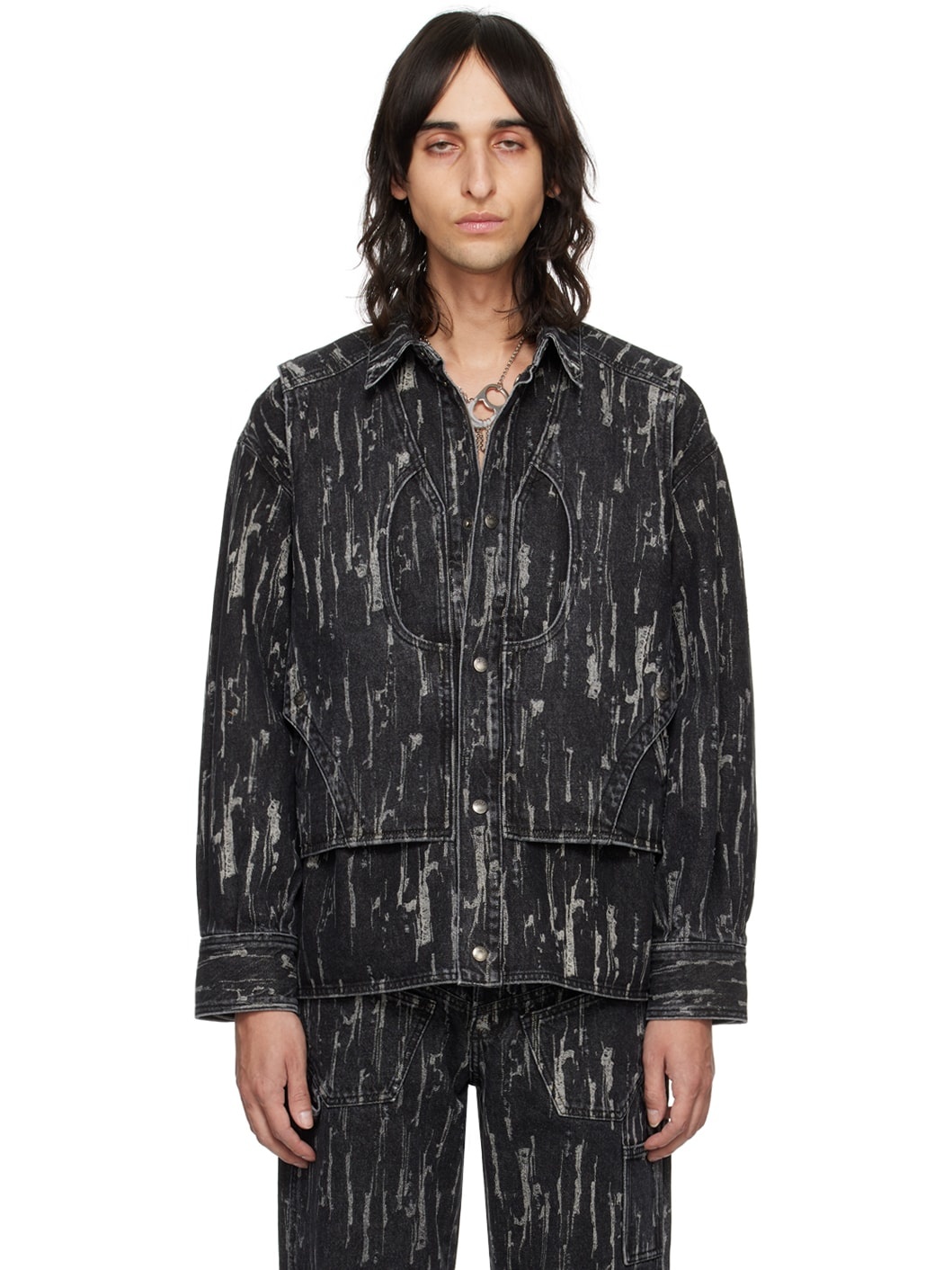 Black Layered Denim Jacket - 1