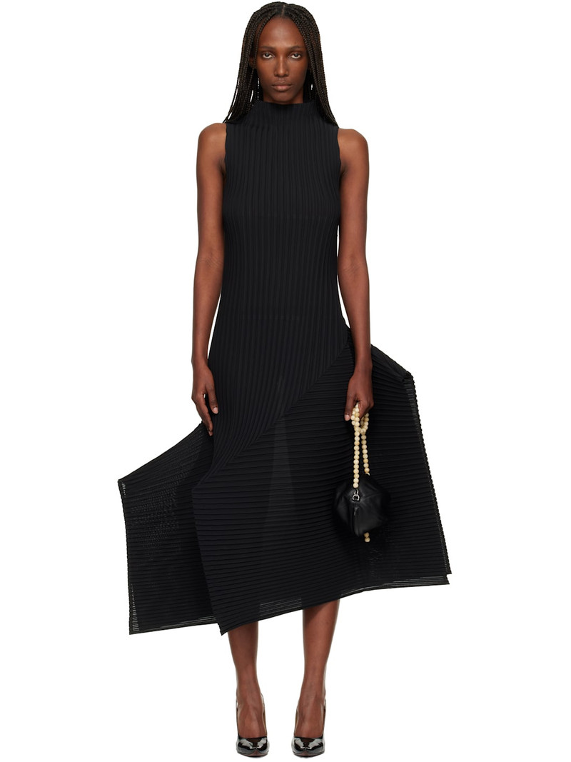 Black Fold Pleats Midi Dress 1