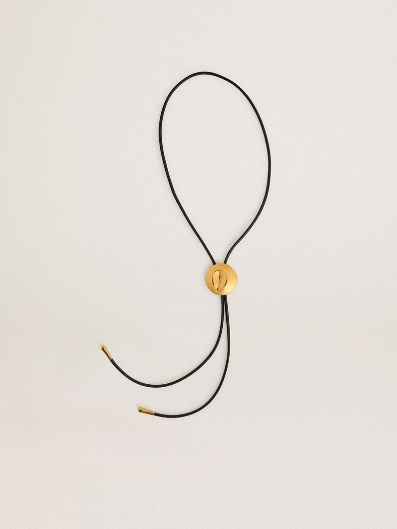 Black leather necklace with gold circular detail 1