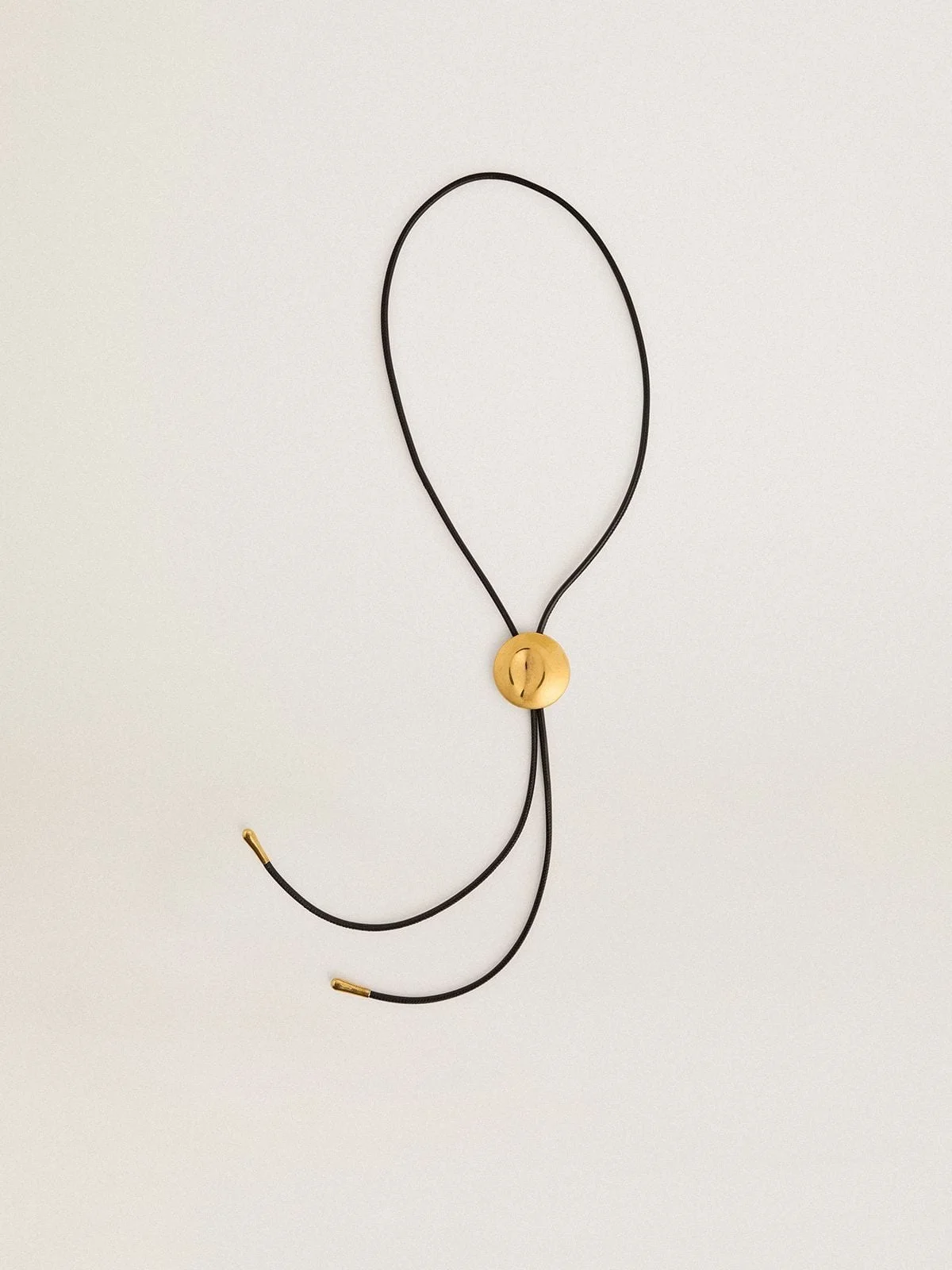 Black leather necklace with gold circular detail - 1