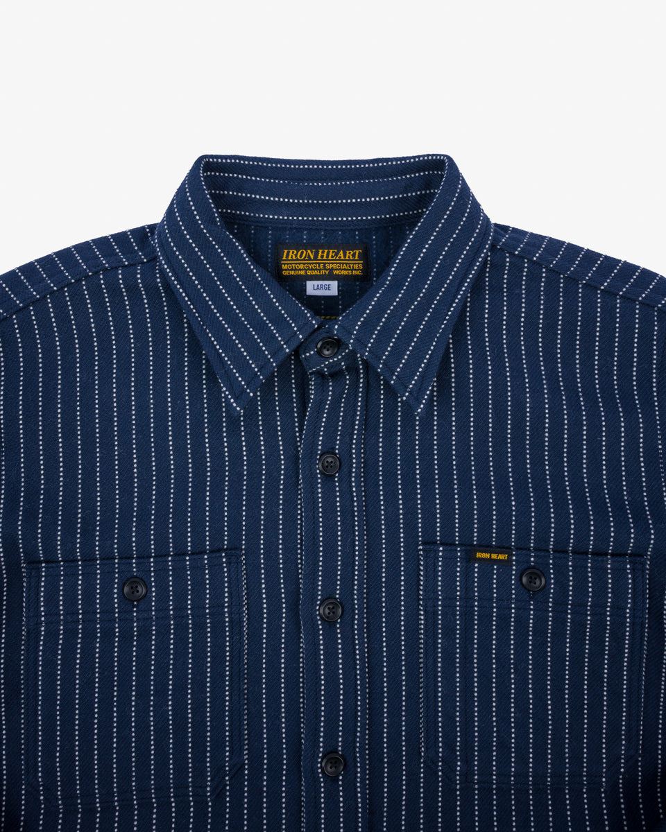 IHSH-402-NAV 12oz Ultra Heavy Flannel Chalk Stripe Work Shirt - Navy - 7
