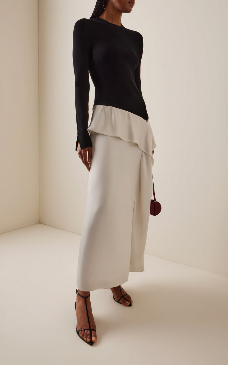 SIMKHAI Ornella Asymmetric Flap Midi Dress black/white outlook