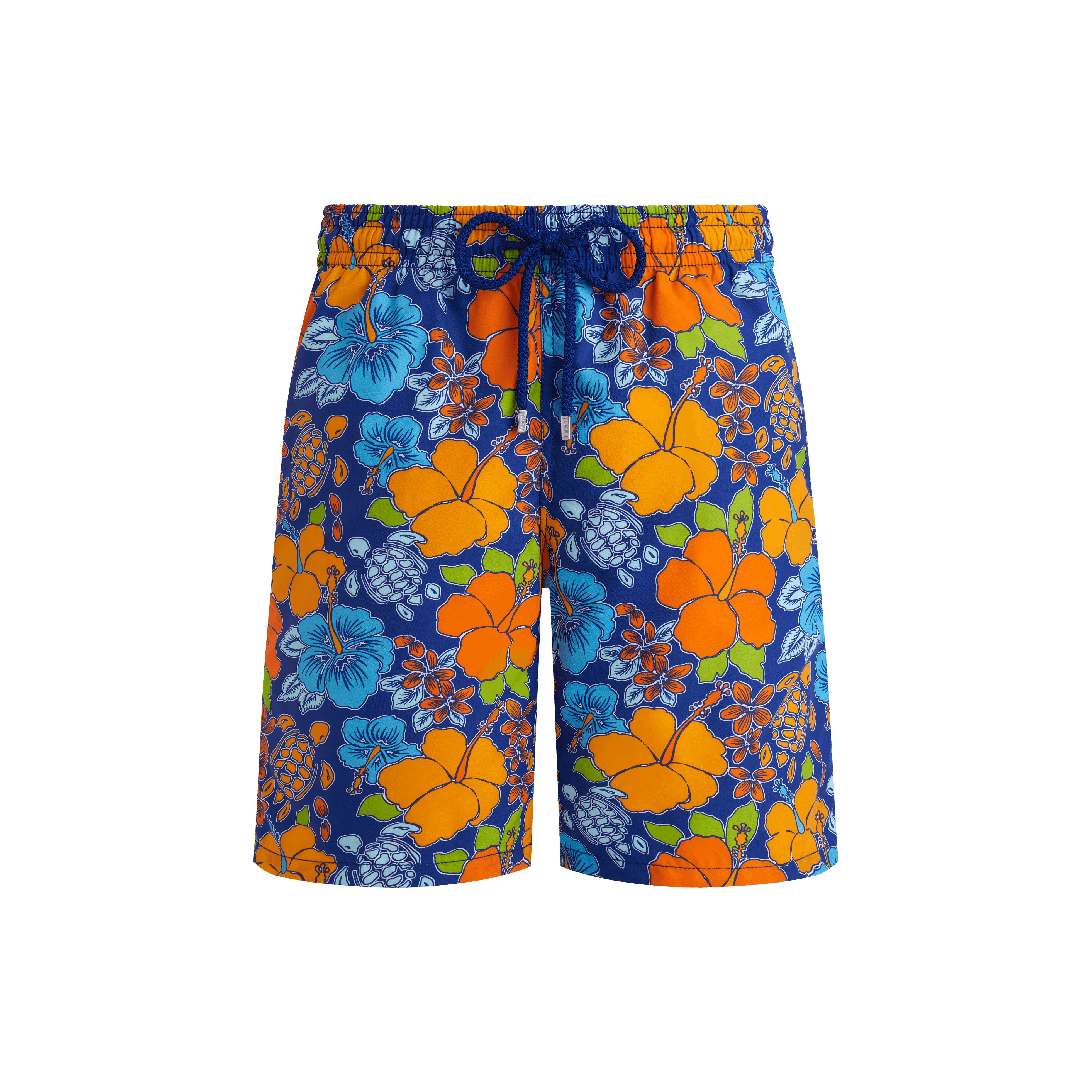 Men Long Swim Trunks Tropical Turtle - 1