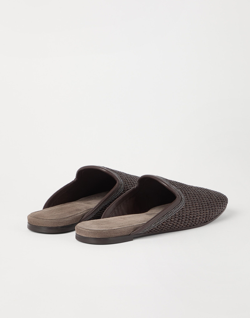 Brunello Cucinelli Techno raffia slippers with precious trim outlook