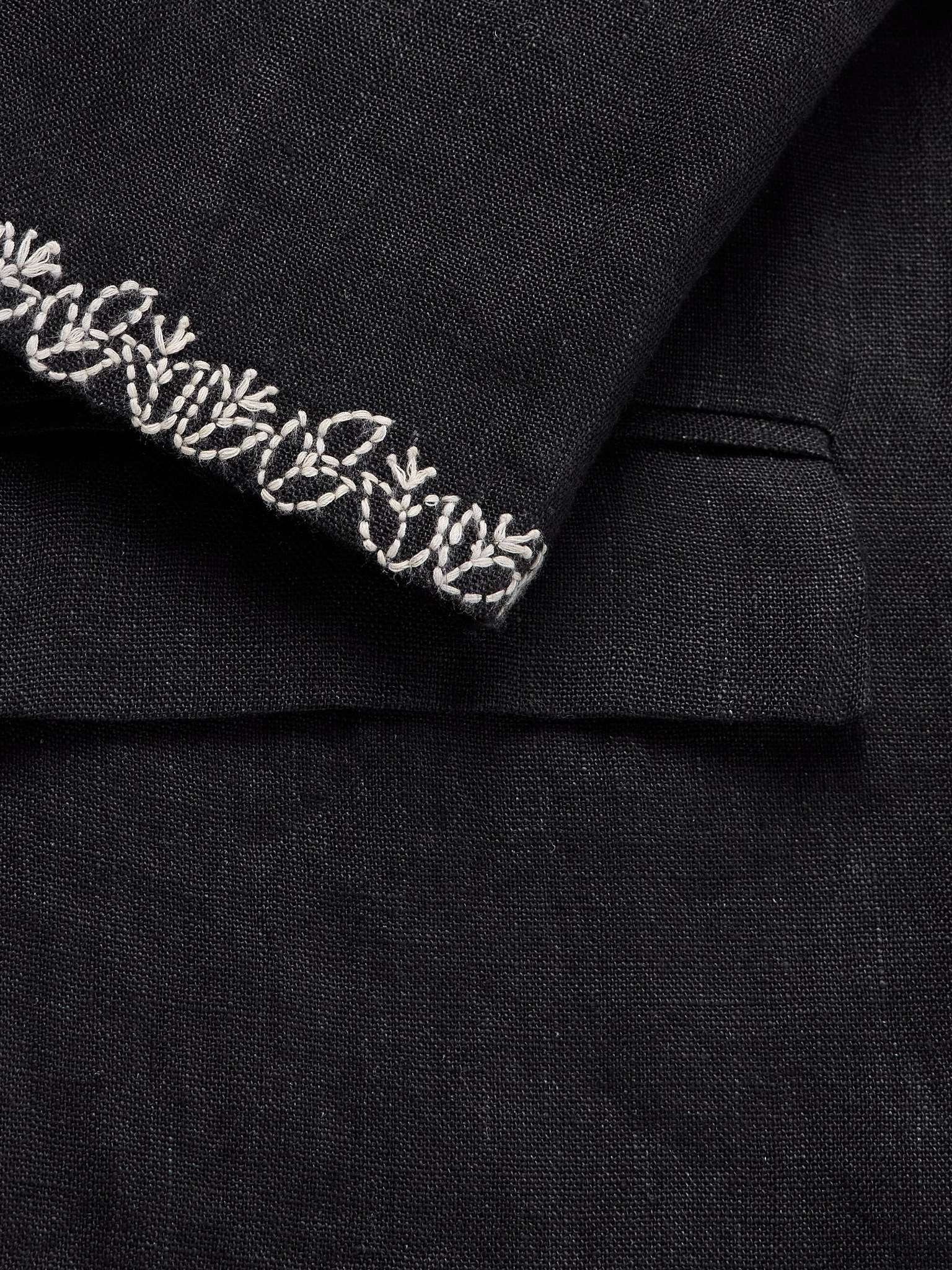 Unstructured Embroidered Linen Blazer - 4