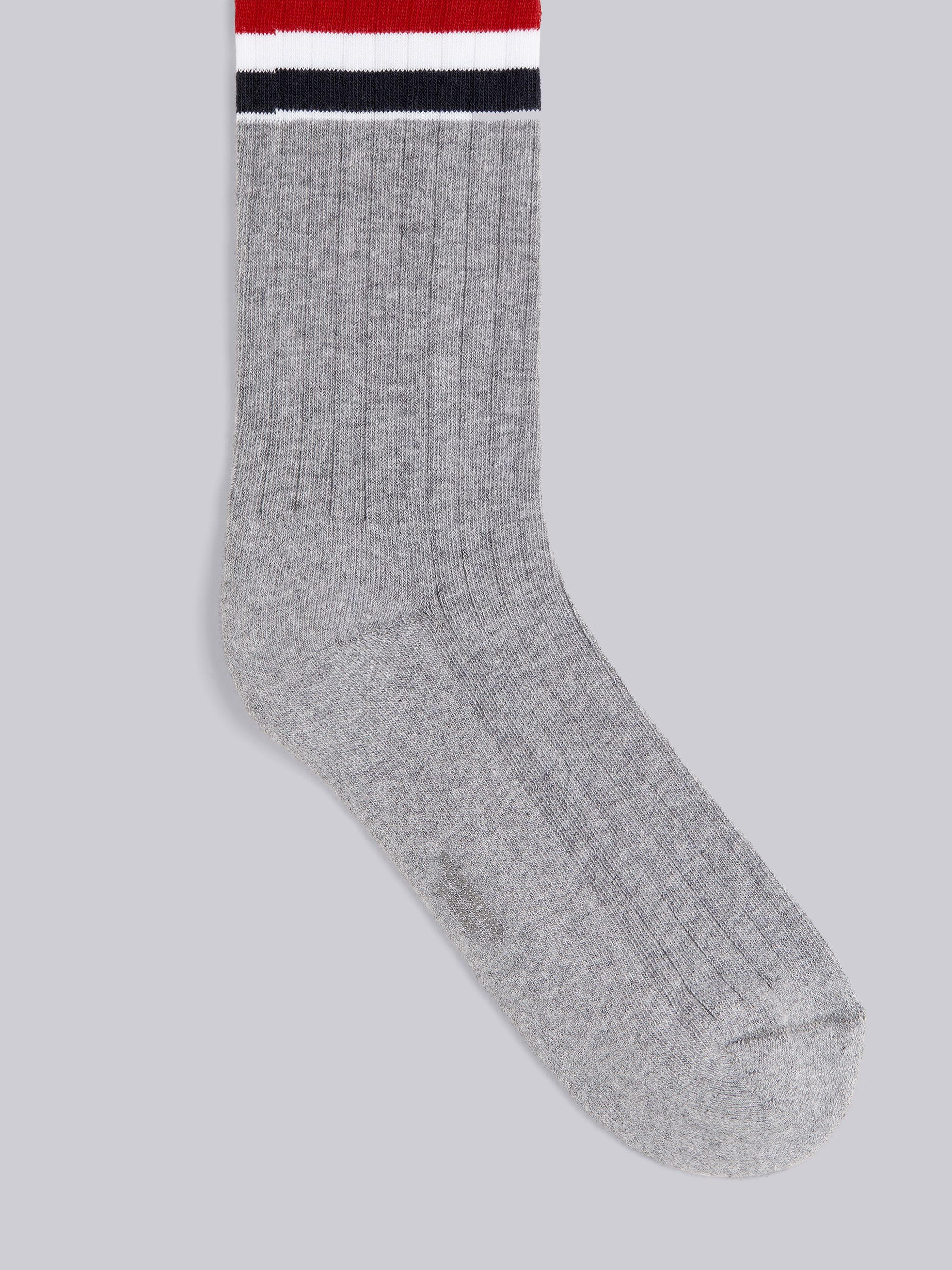 Light Grey Cotton Stripe Athletic Mid-calf Socks 2