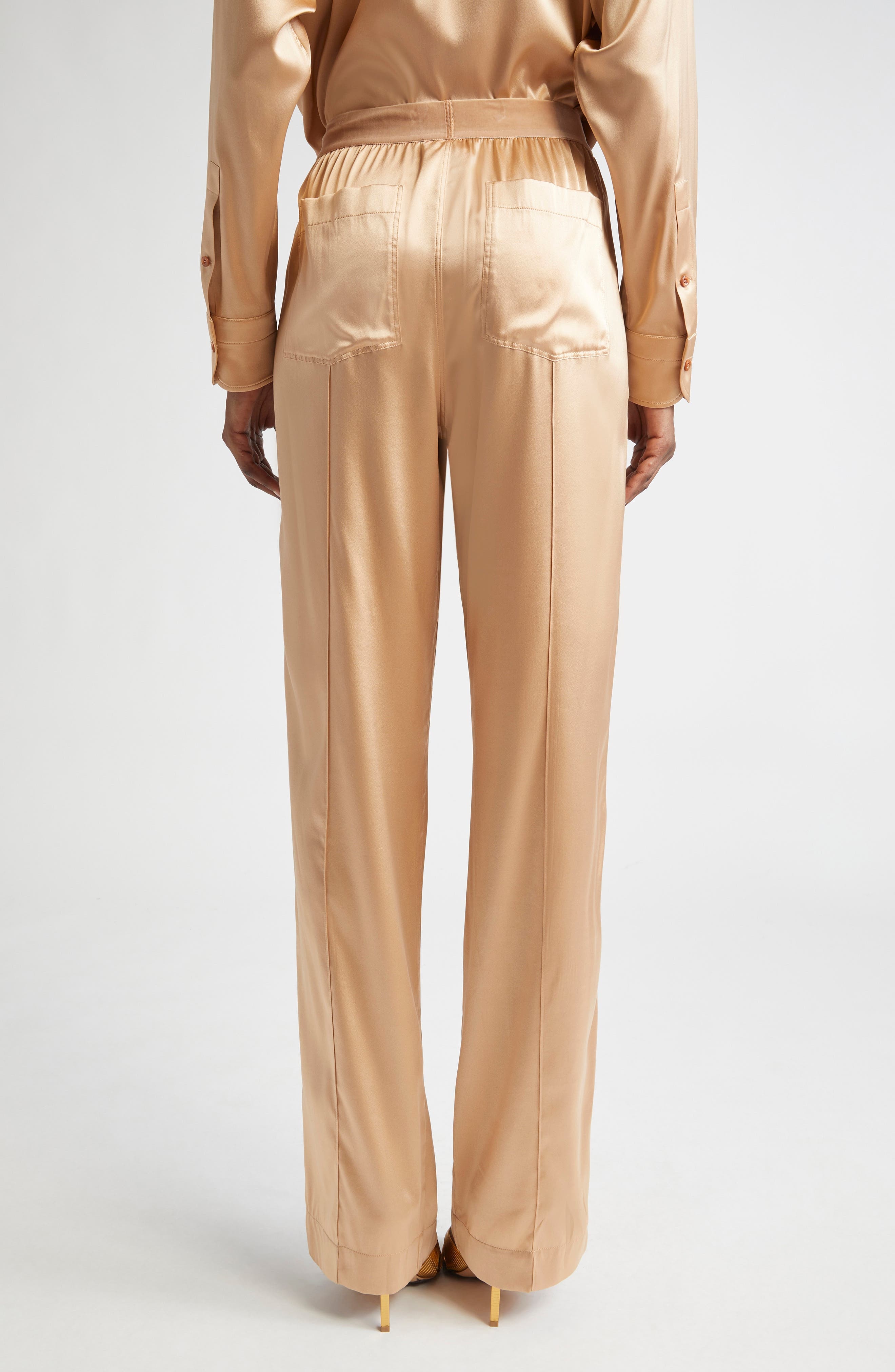 TOM FORD Stretch Silk Satin Pajama Pants in Pale Beige at Nordstrom - 3