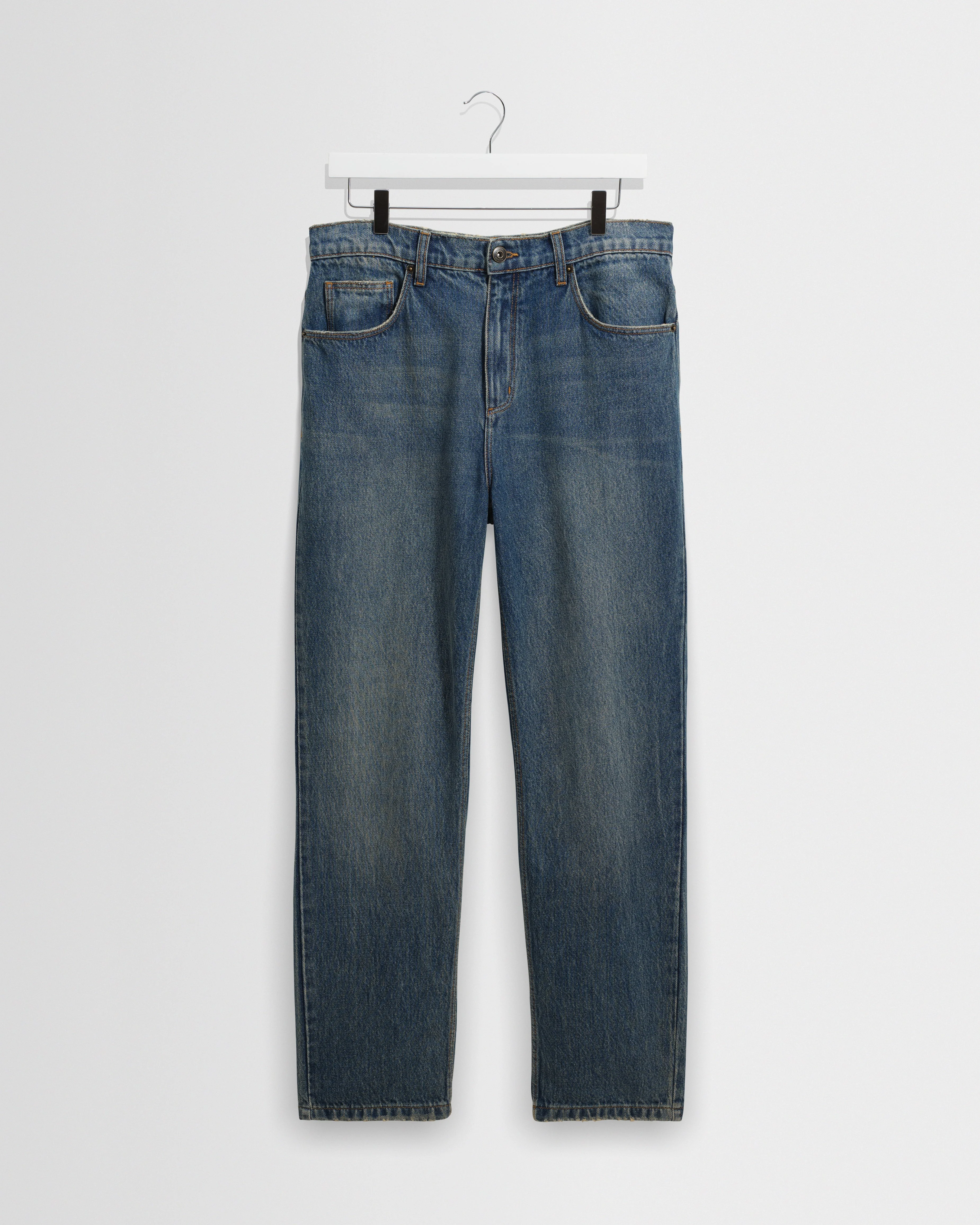 Russell - Mid Blue Faded Vintage Straight Fit Denim Jeans - 1