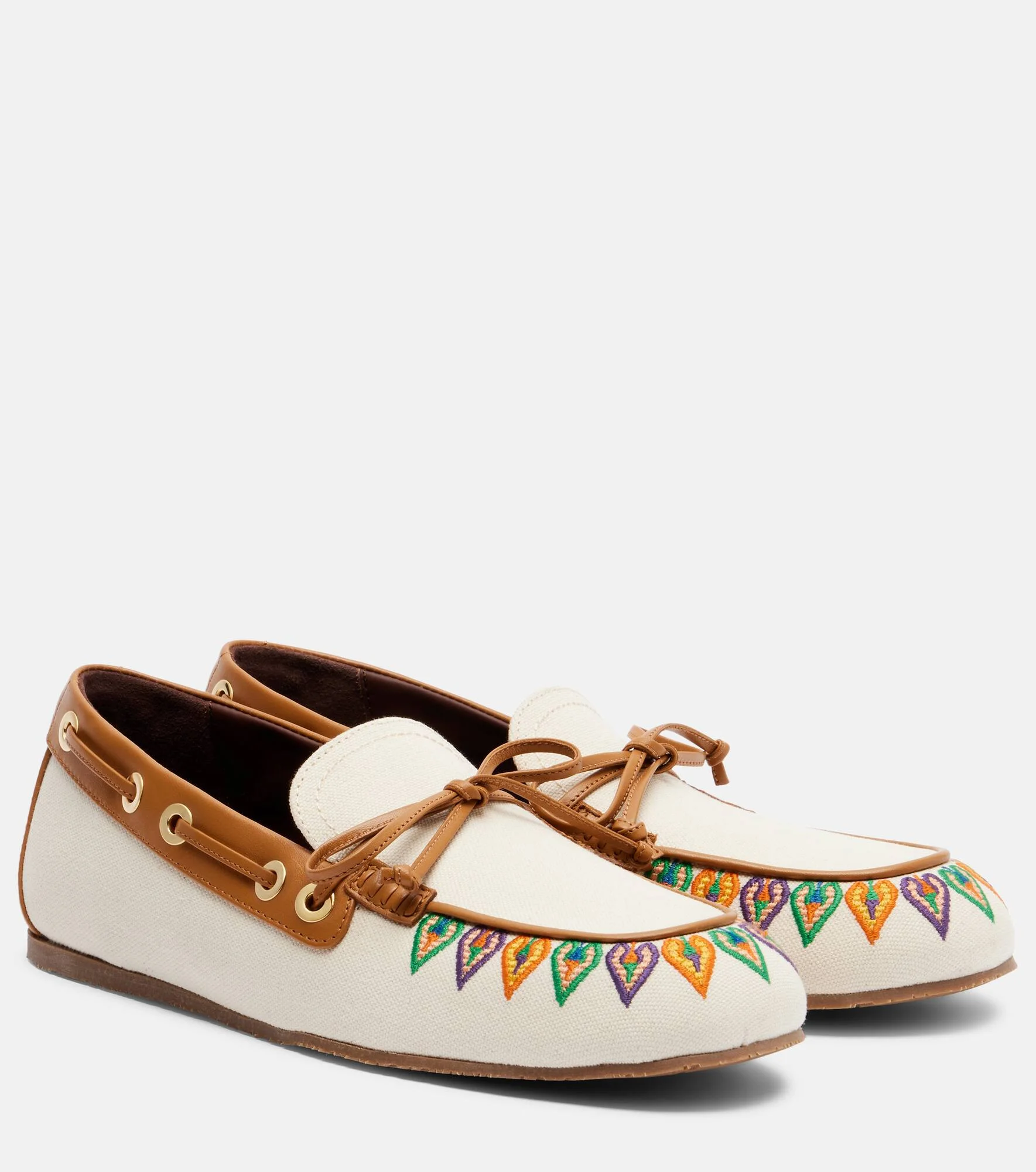 Embroidered canvas boat shoes - 1