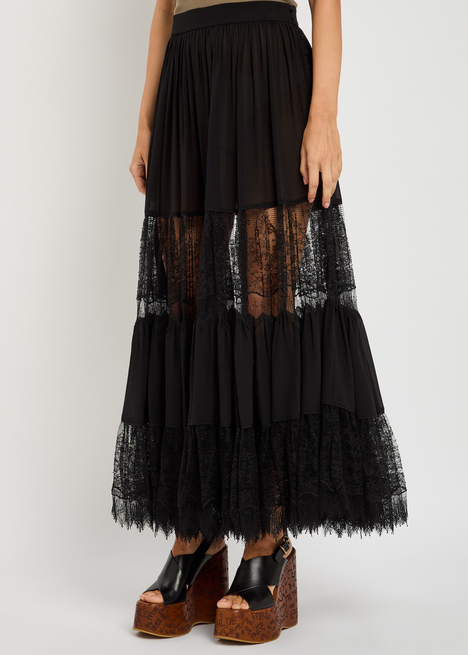 Chloe Lace-embellished Silk-chiffon Maxi Skirt - 2
