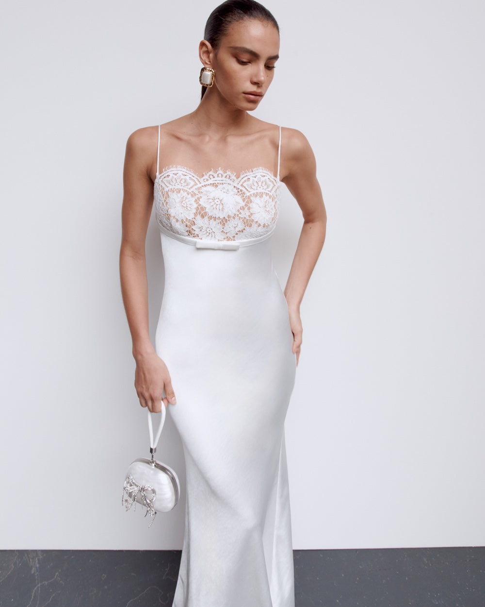 White Satin Lace Maxi Dress - 7
