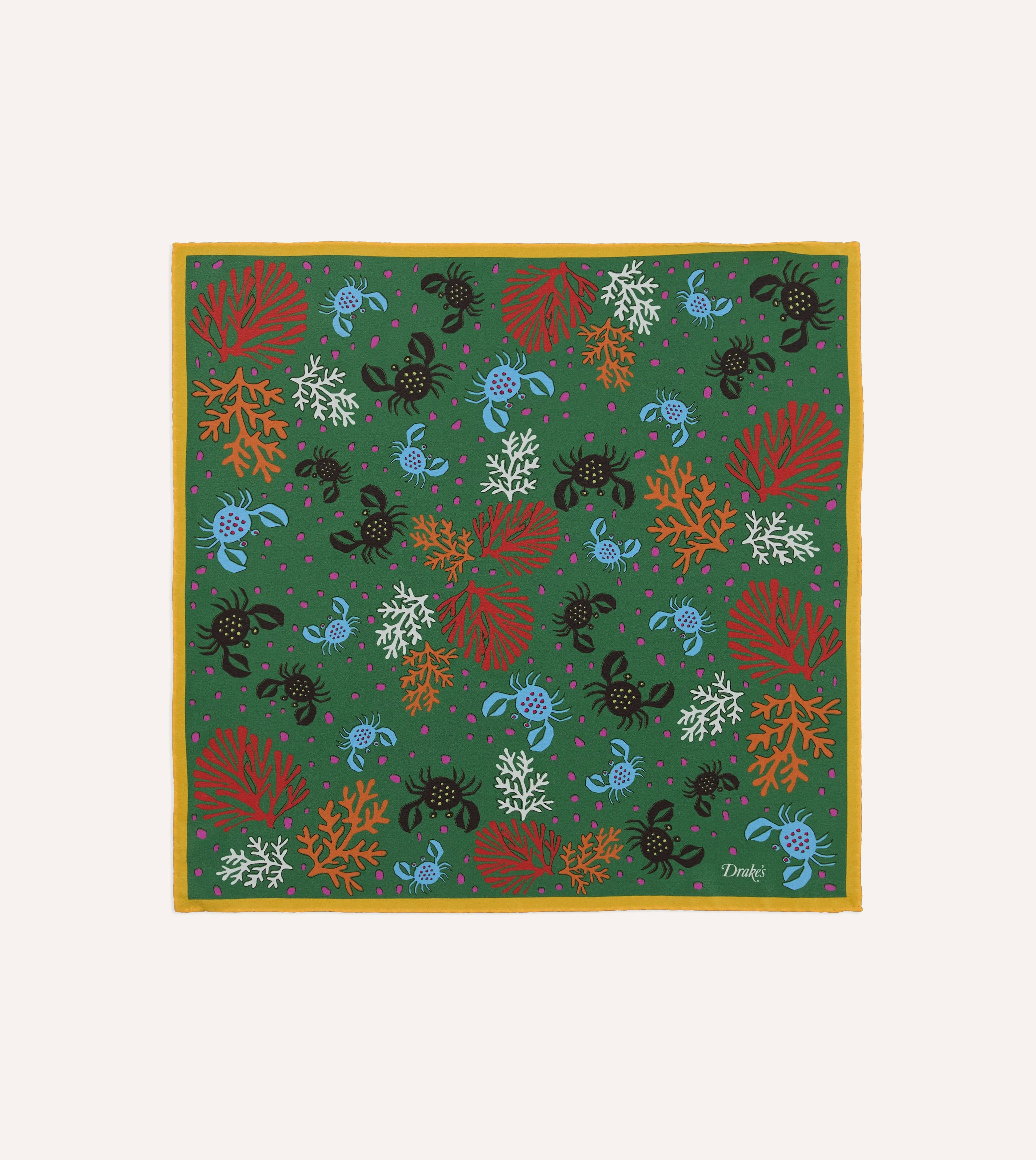 Green Crab Print Silk Pocket Square - 1
