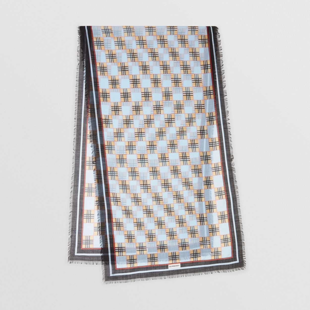 Chequer Print Wool Silk Scarf - 1