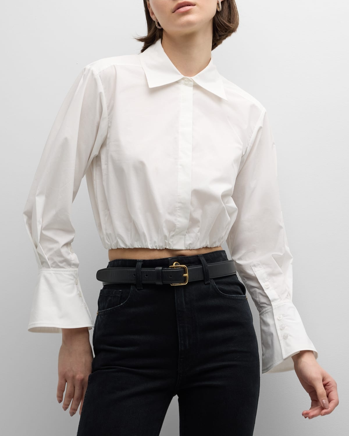 Blythe Cotton Poplin Button-Front Crop Shirt - 7