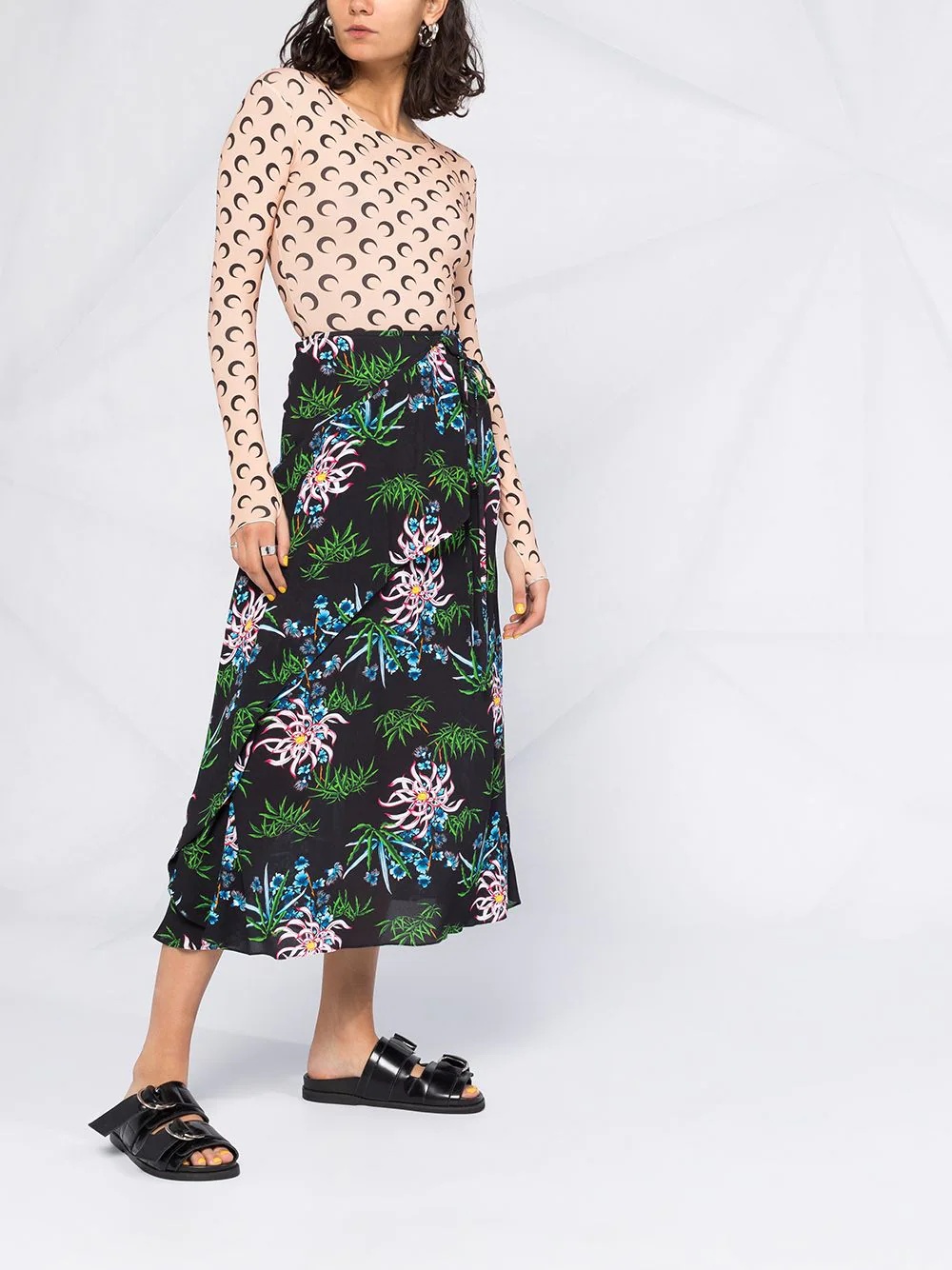 botanical-print wrap skirt - 4