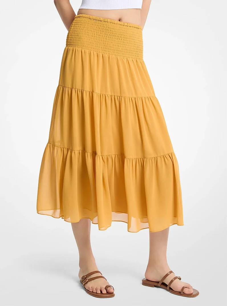 Smocked Georgette Tiered Skirt - 1