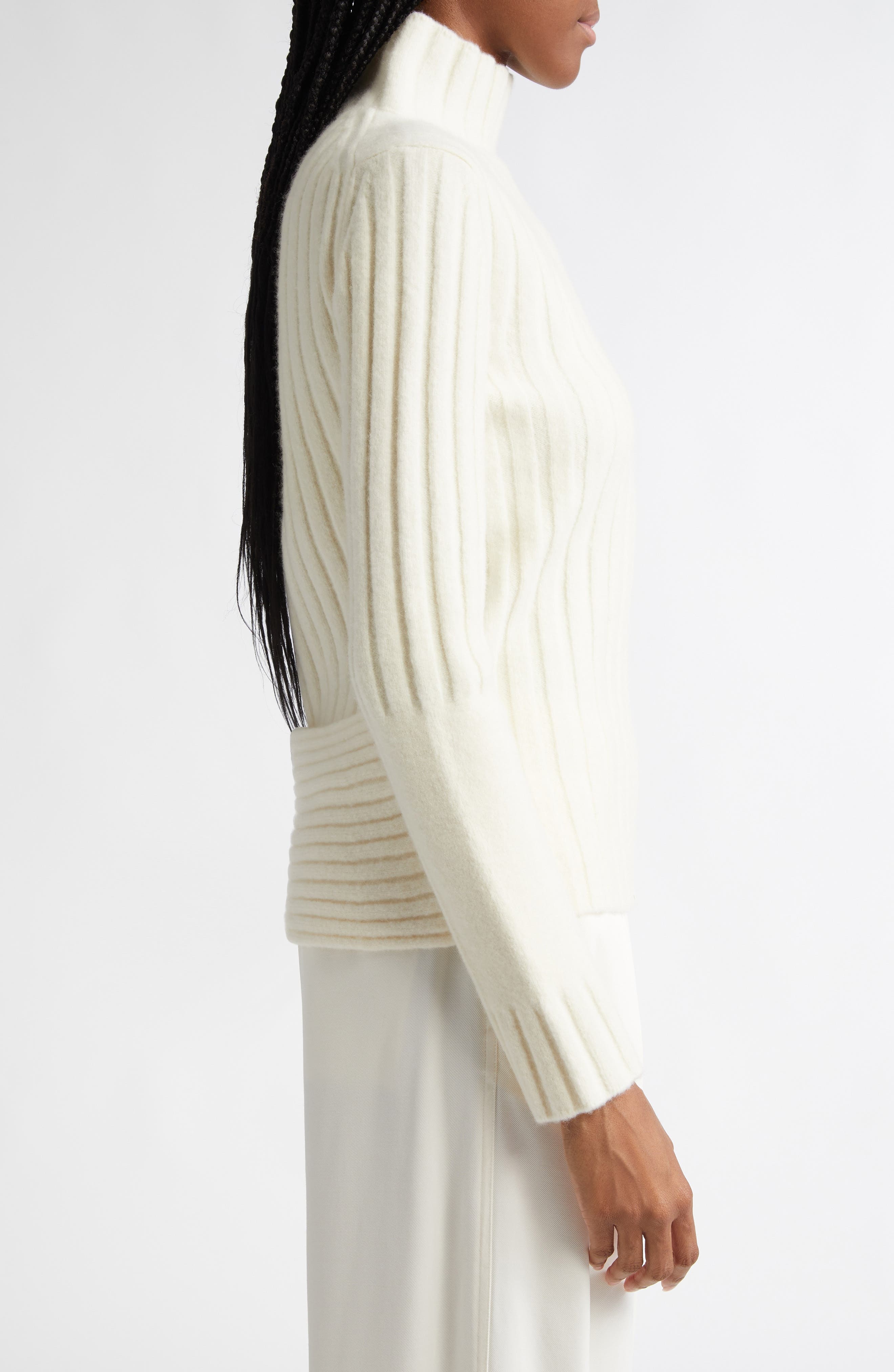 Proenza Schouler Haven Merino Wool & Cashmere Blend Rib Turtleneck Sweater in Bone at Nordstrom - 3