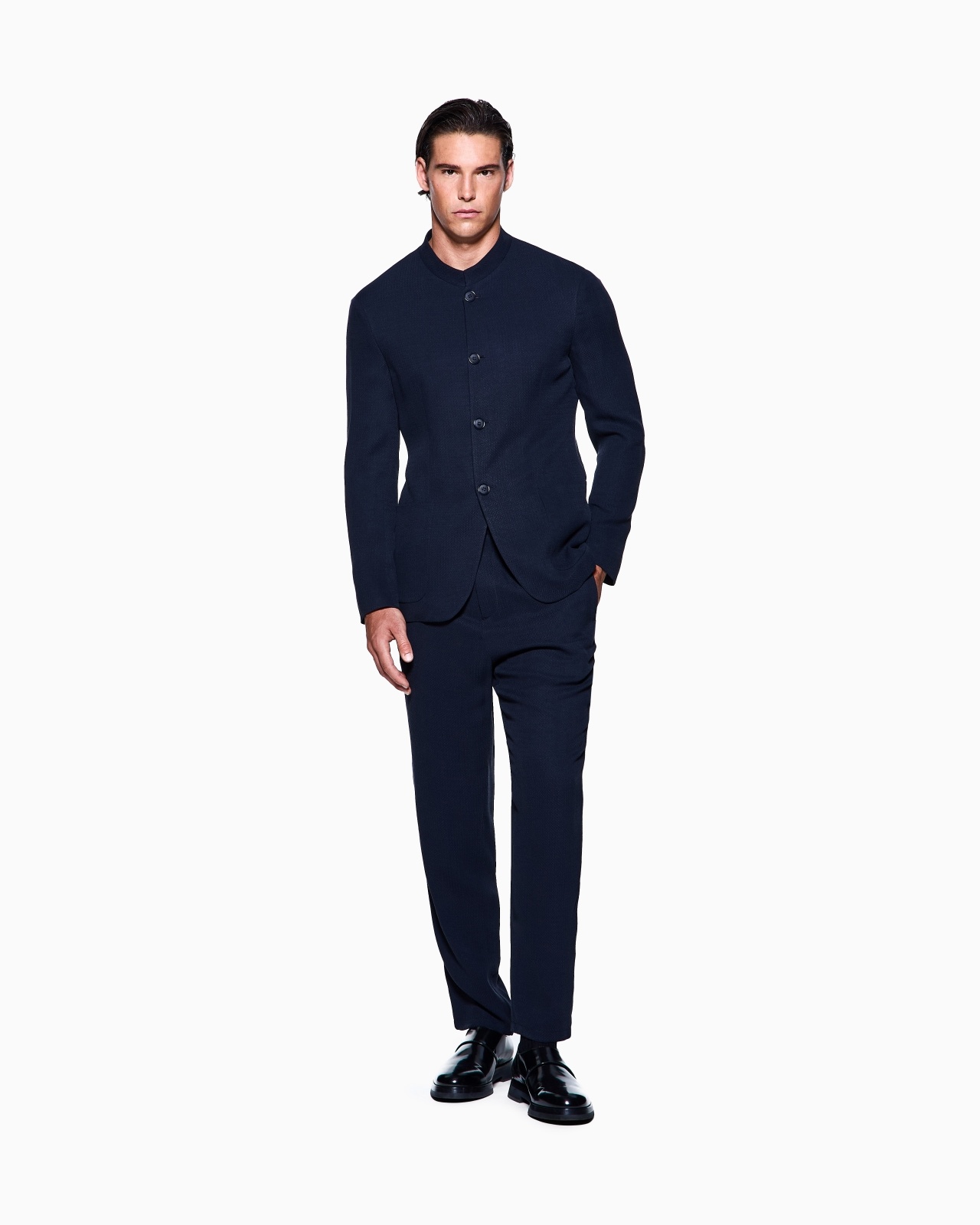 CUPRO AND VISCOSE SINGLE-BREASTED JACKET WITH A MICRO CHEVRON MOTIF - 2