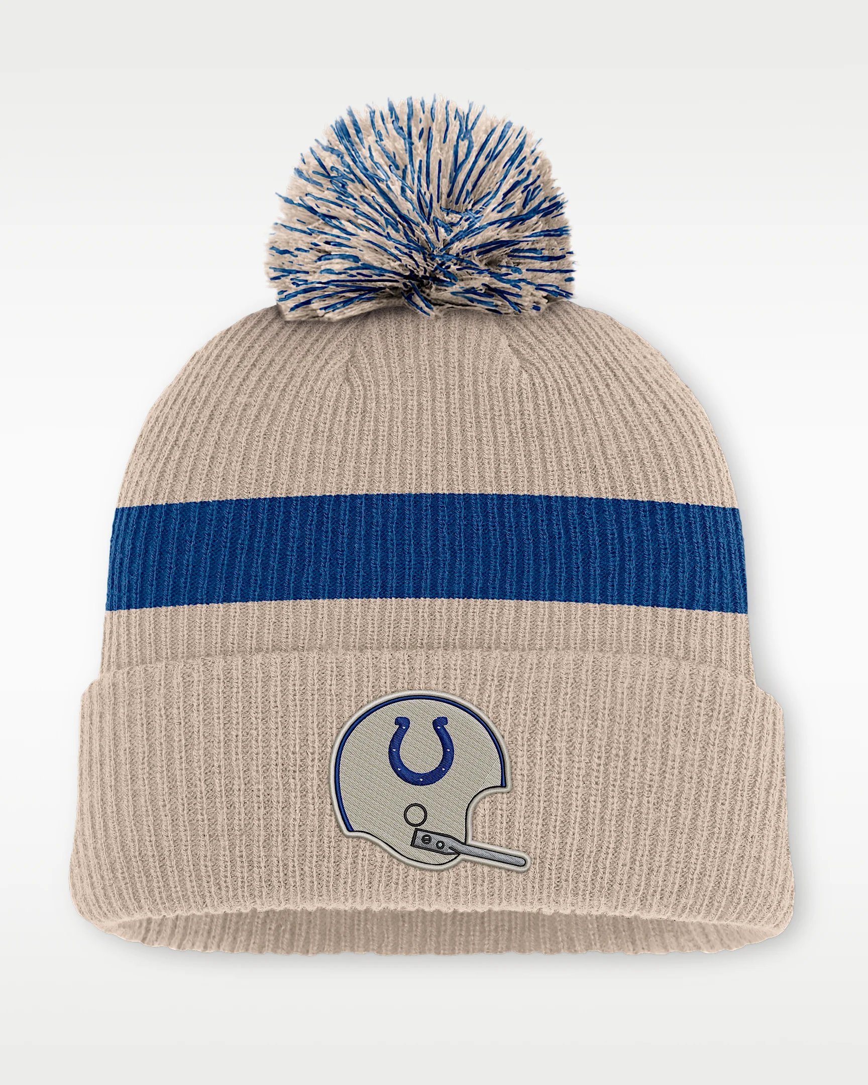 Indianapolis Colts Rewind Peak Men's Nike NFL Cuffed Pom Beanie - 1
