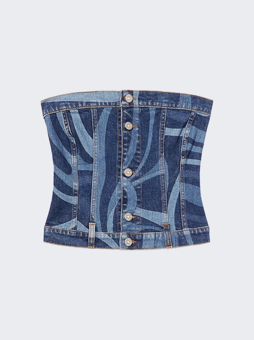 Marmo-Print Denim Bandeau Top Blue - 1