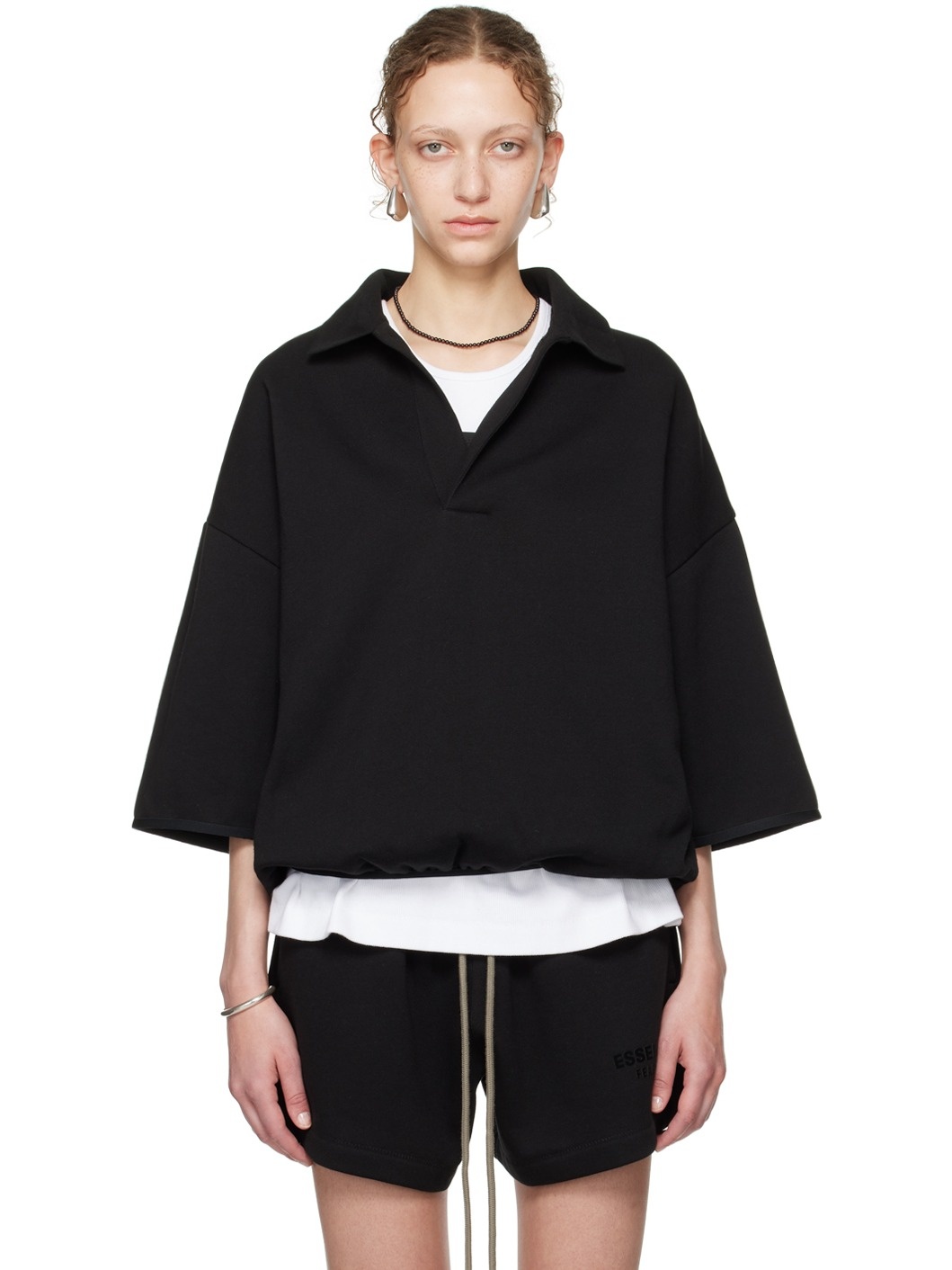 Black Spread Collar Polo - 1