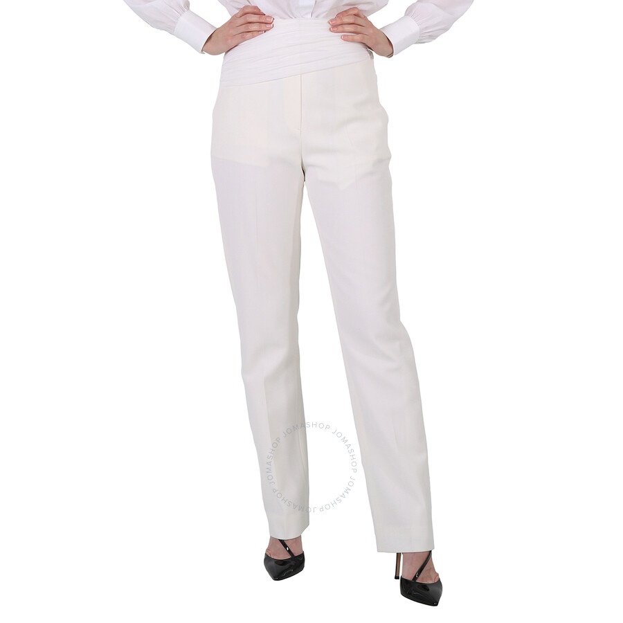 Burberry Ladies Optic White Sash Detail Technical Wool Tailored Trousers - 3